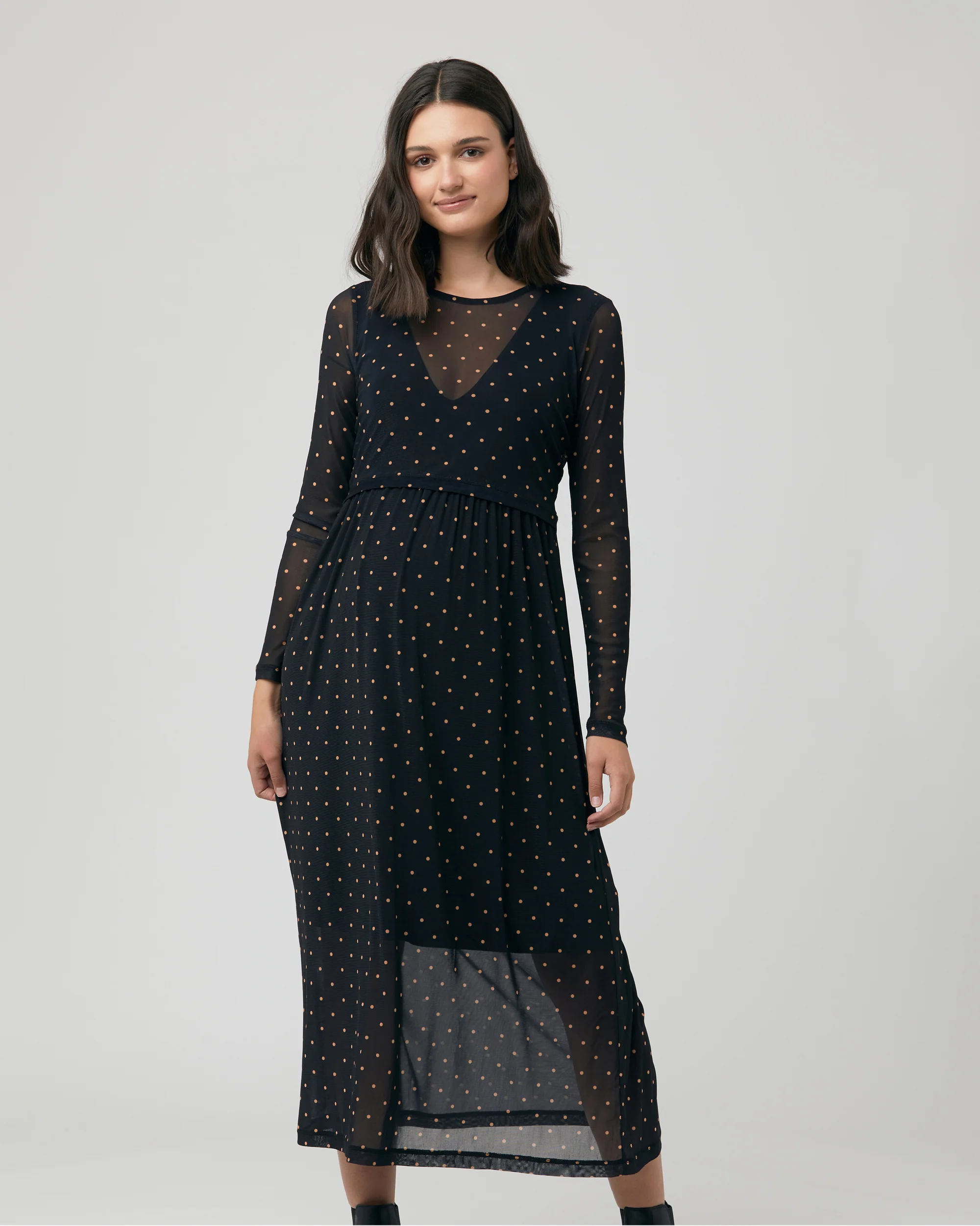 Dot Nursing Dress  Black