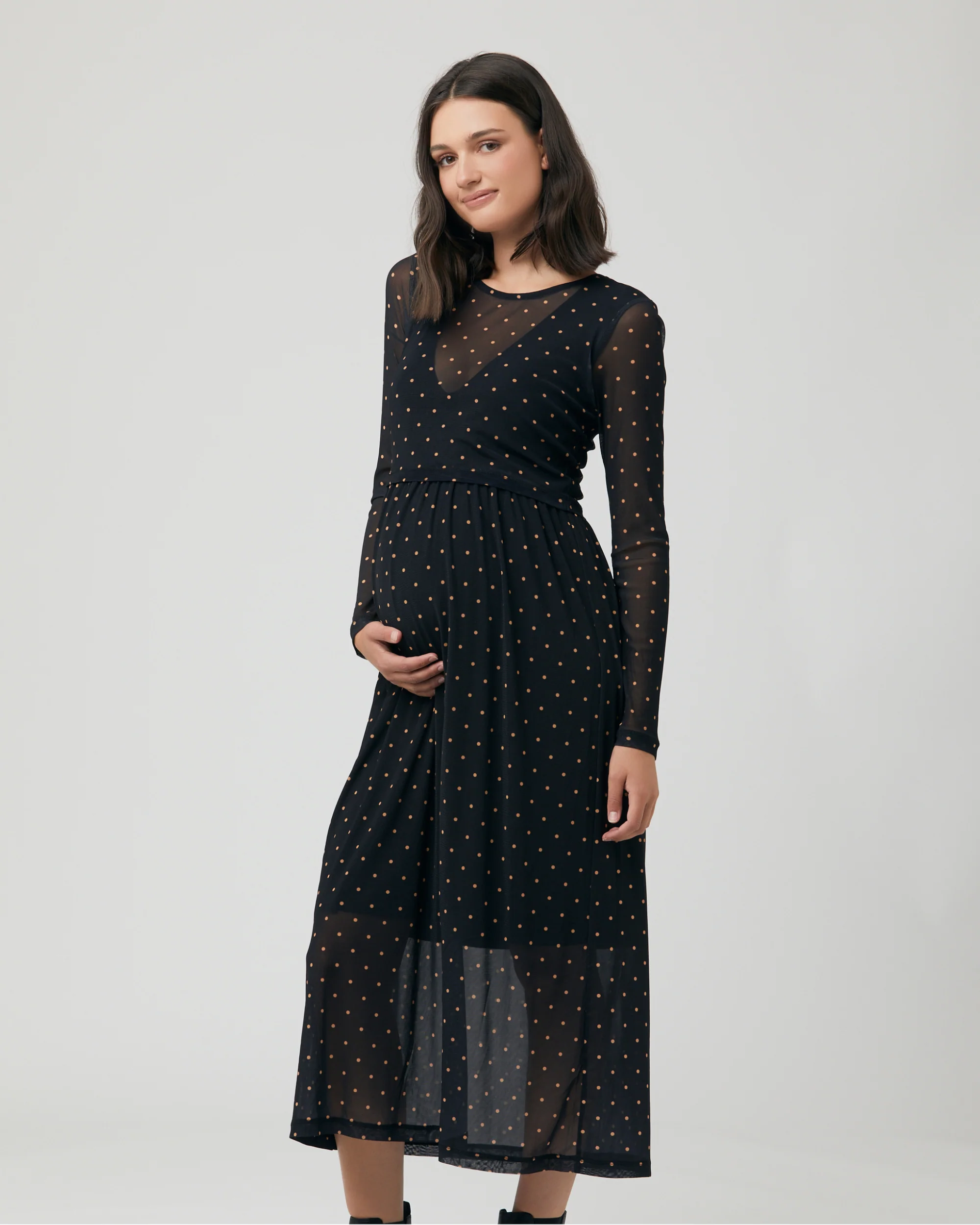 Dot Nursing Dress  Black - Image 3