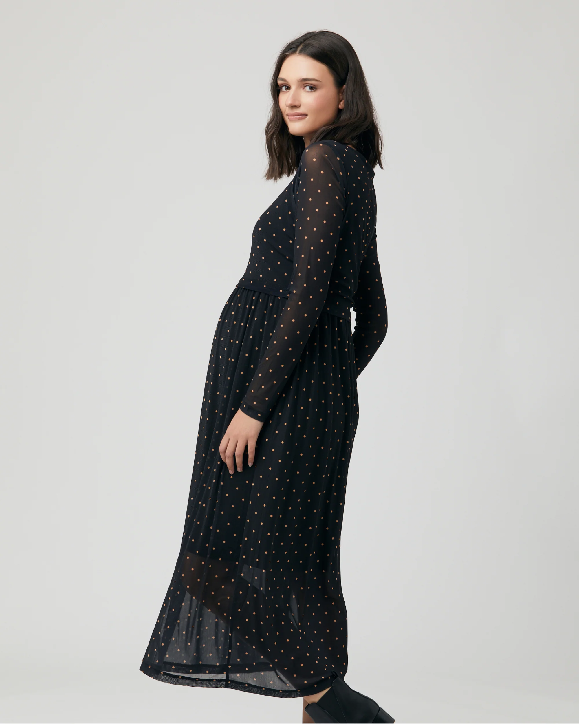 Dot Nursing Dress  Black - Image 4