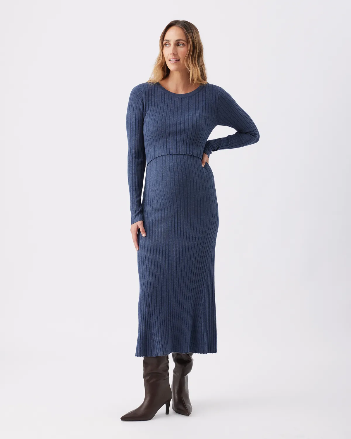 Eden Knit Nursing Dress  Denim Marle