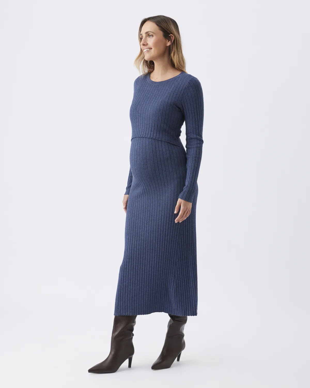 Eden Knit Nursing Dress  Denim Marle - Image 3