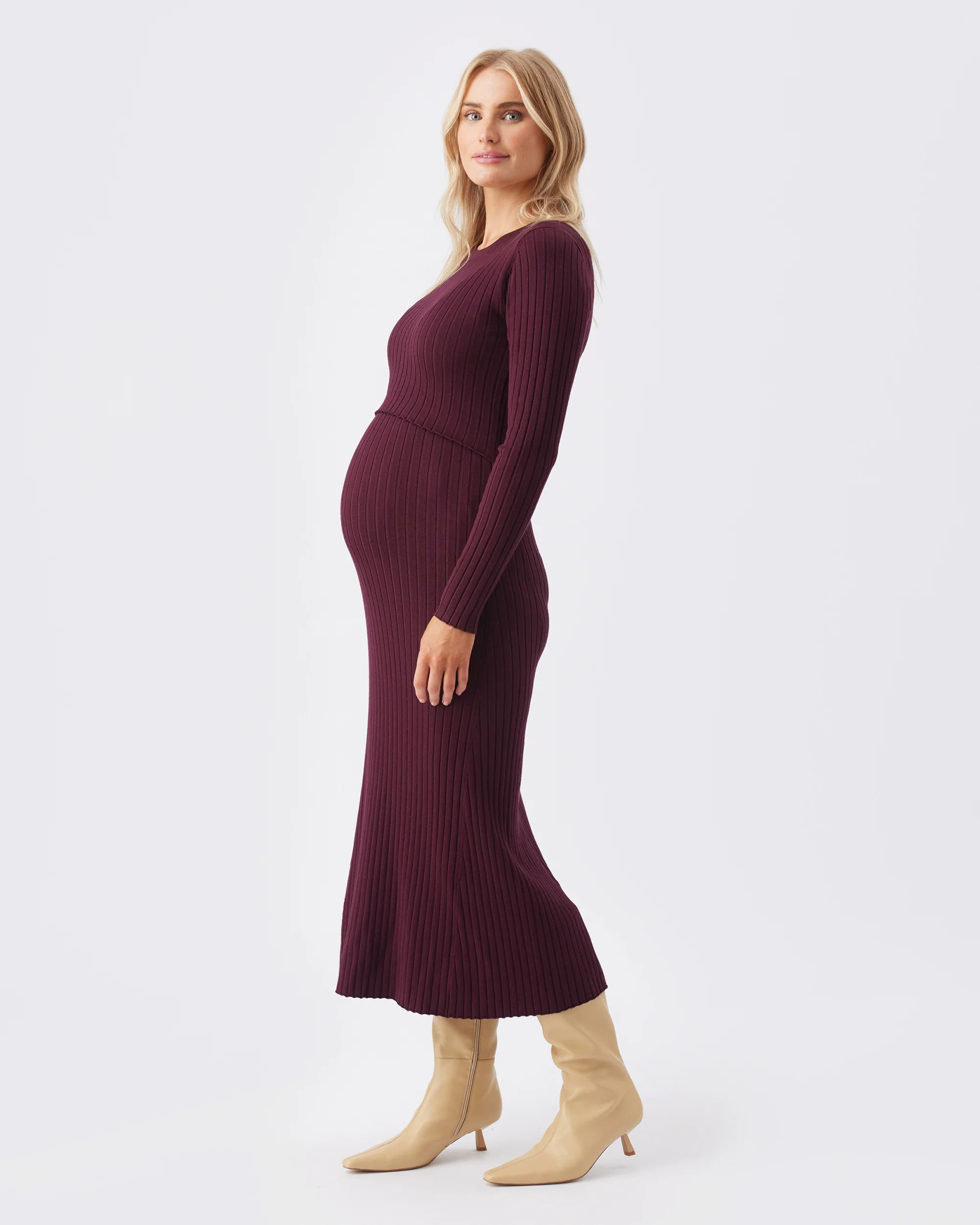 Eden Knit Nursing Dress  Maroon - Image 3