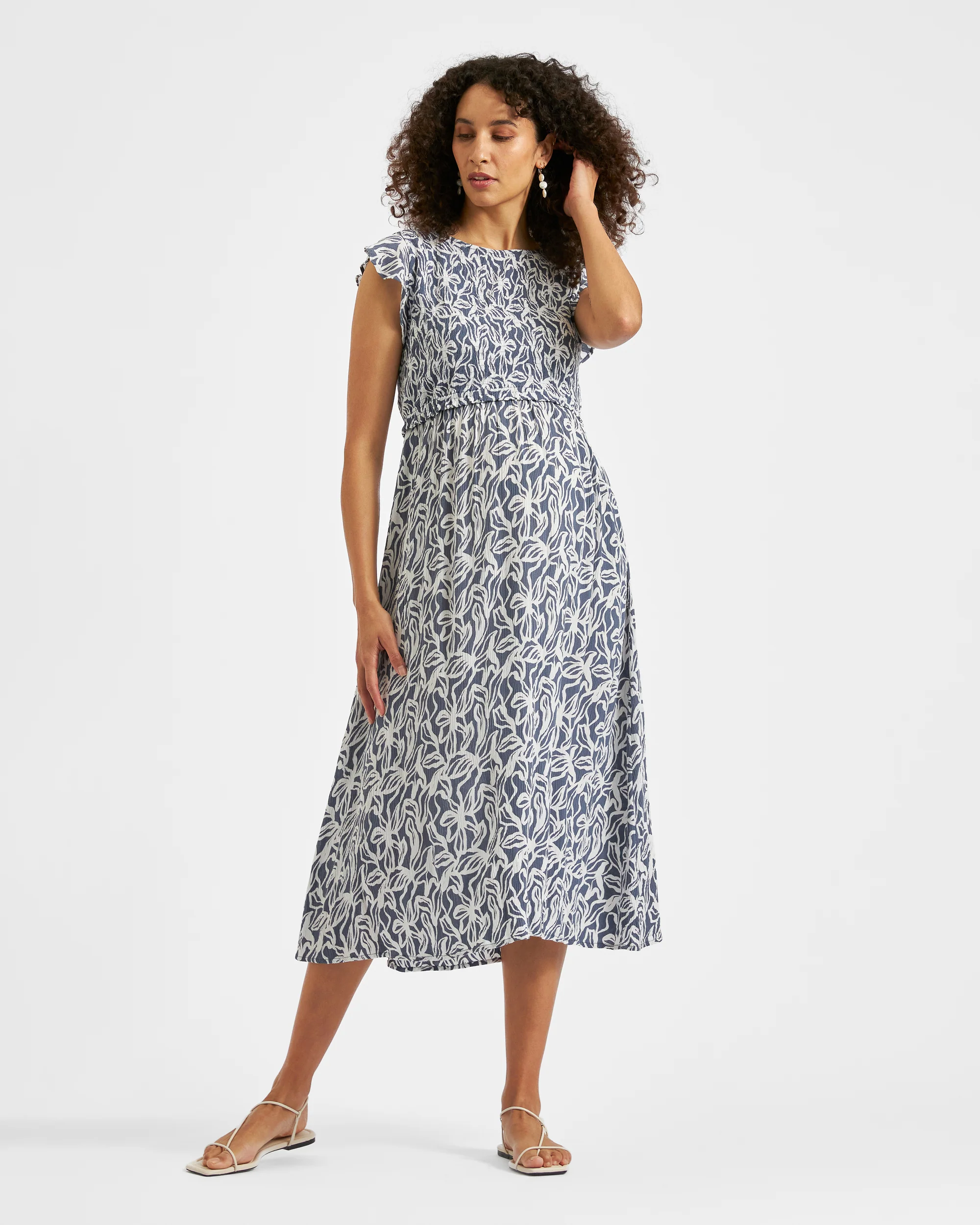Edie Nursing Dress  Washed Indigo / White - Image 3