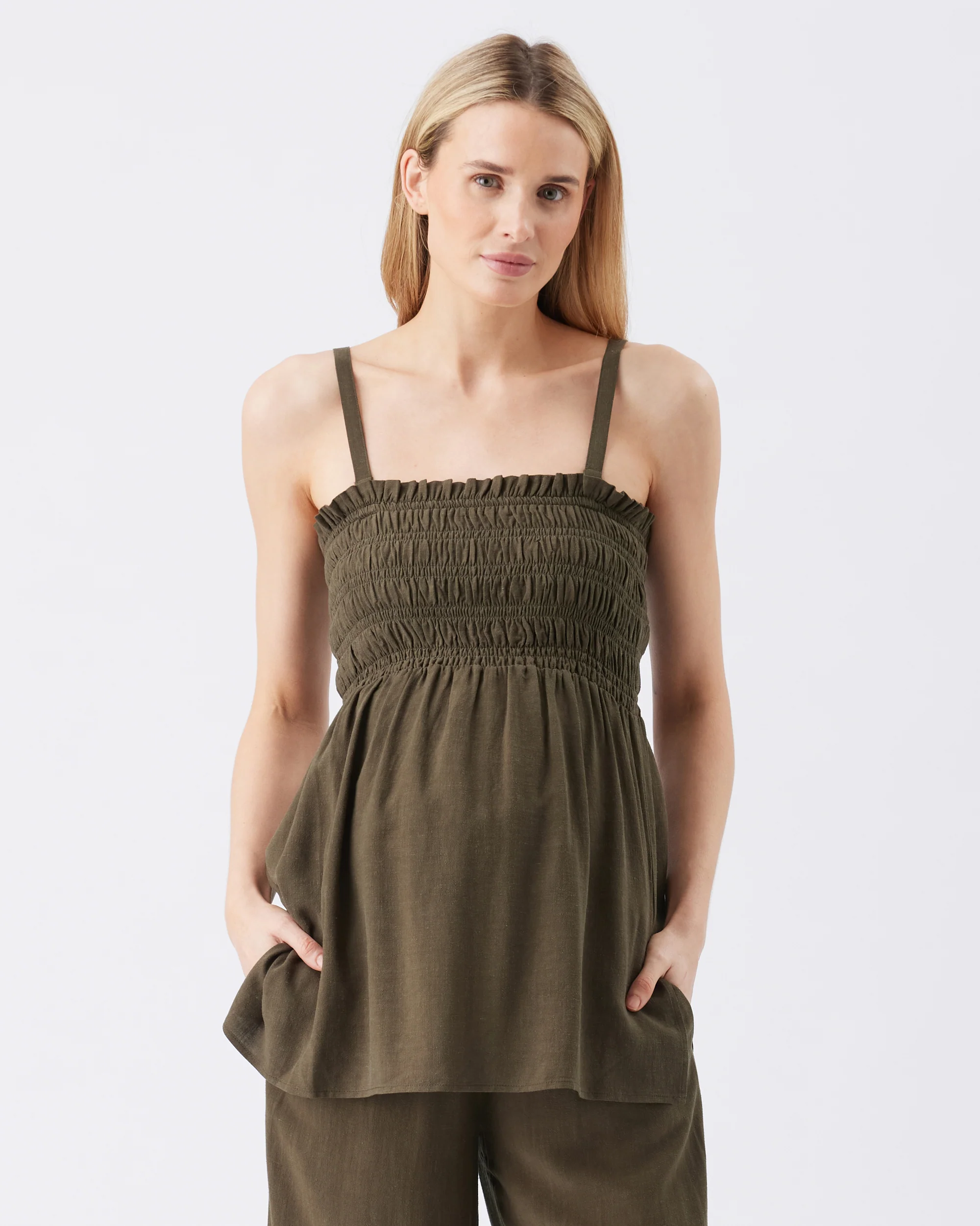 Ella Shirred Tunic  Khaki - Image 3
