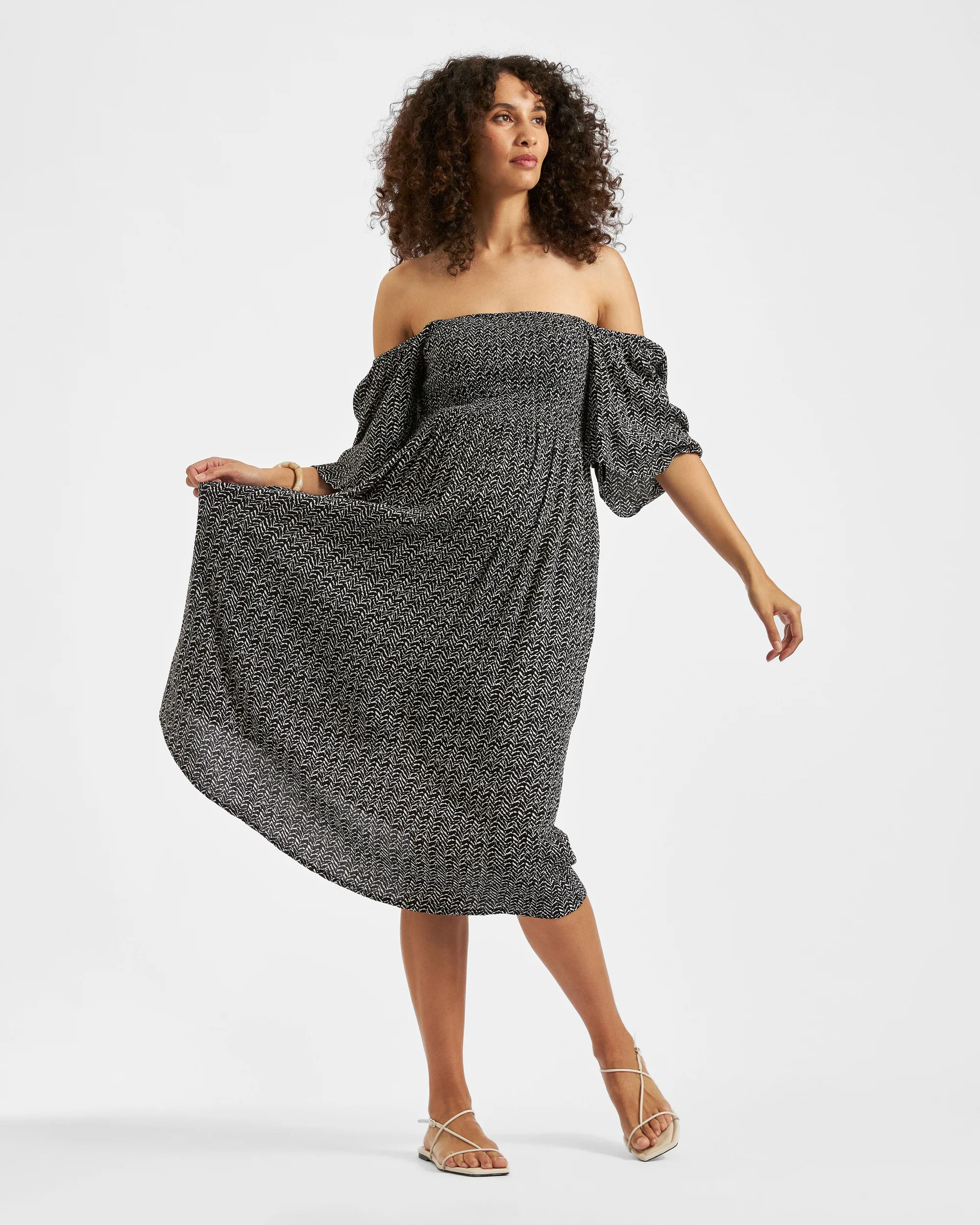 Emmy Shirred Dress Black / Natural