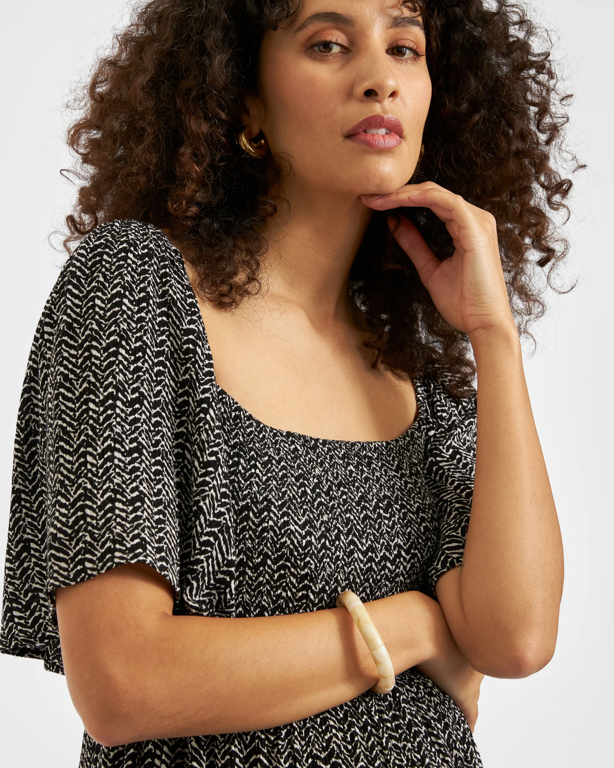 Emmy Shirred Dress Black / Natural - Image 2