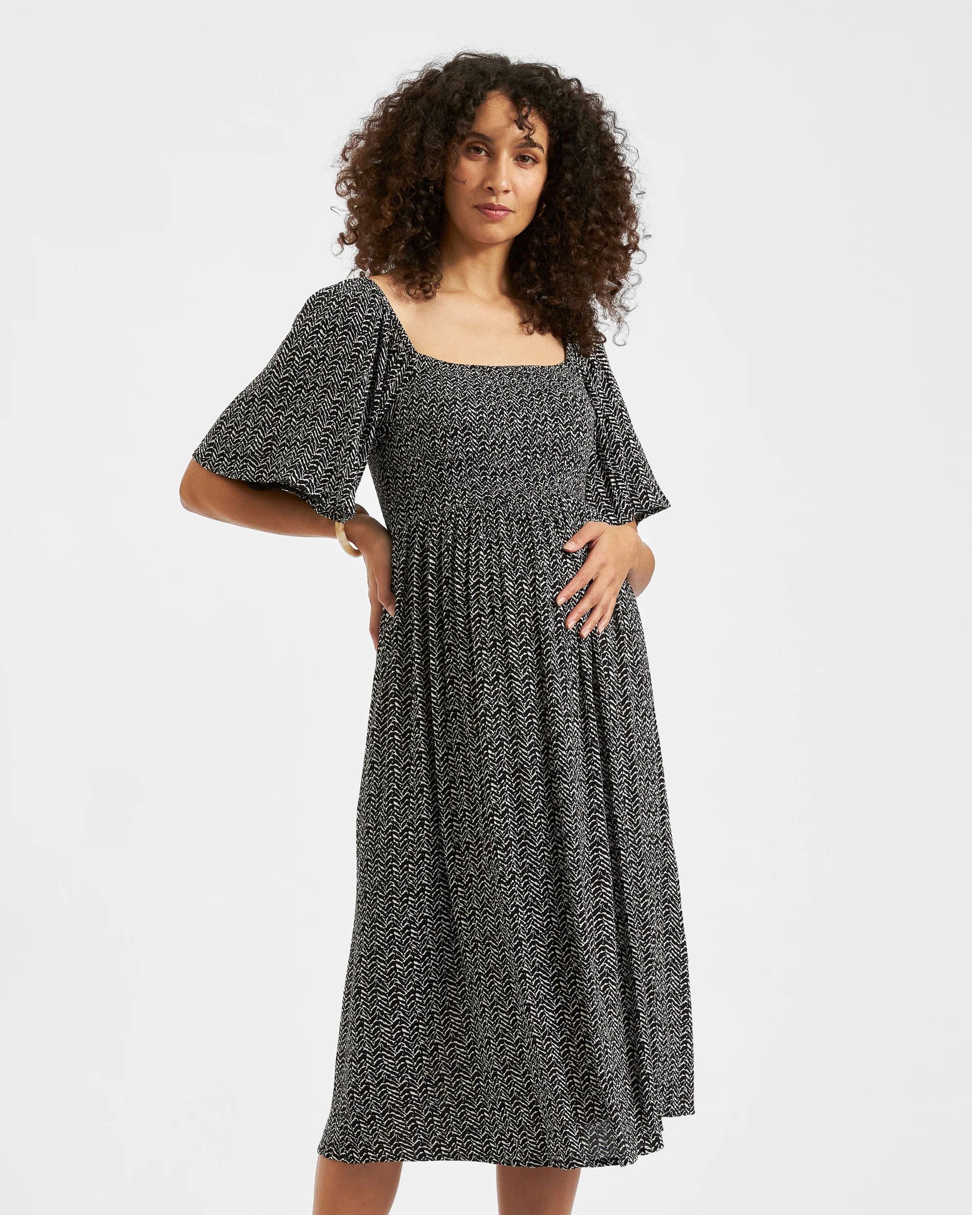 Emmy Shirred Dress Black / Natural - Image 3