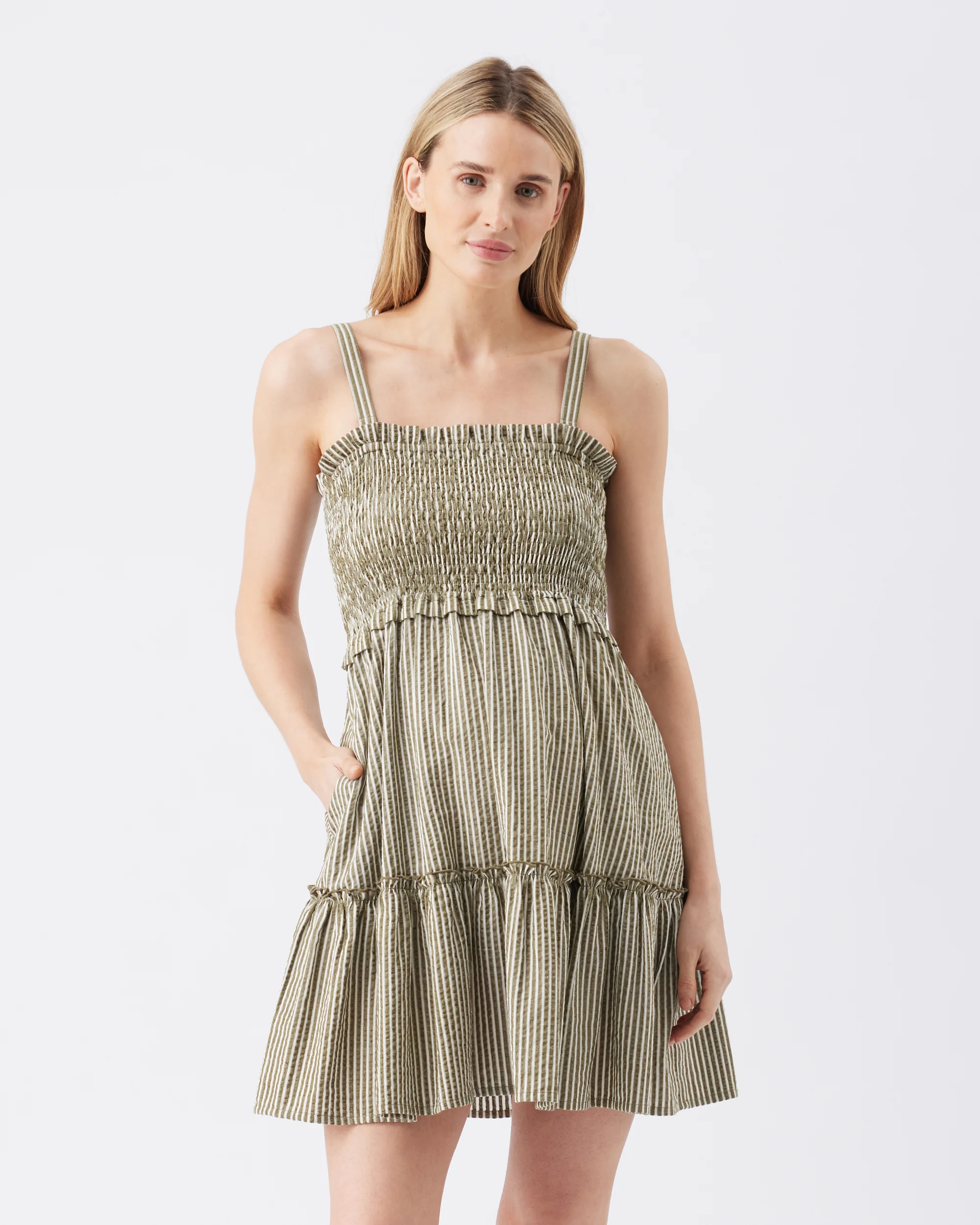 Gabby Tiered Dress Khaki / White - Image 2