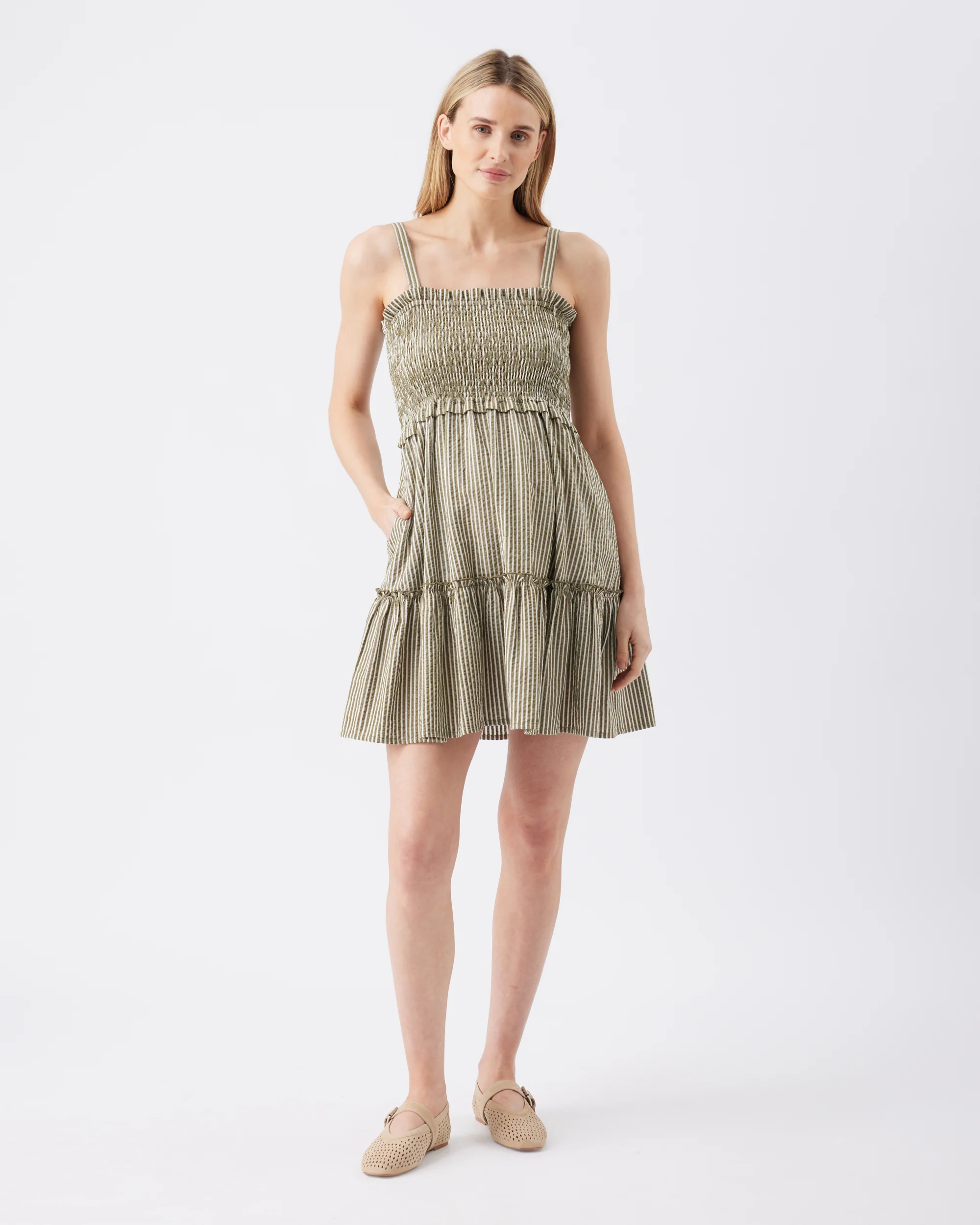 Gabby Tiered Dress Khaki / White - Image 3