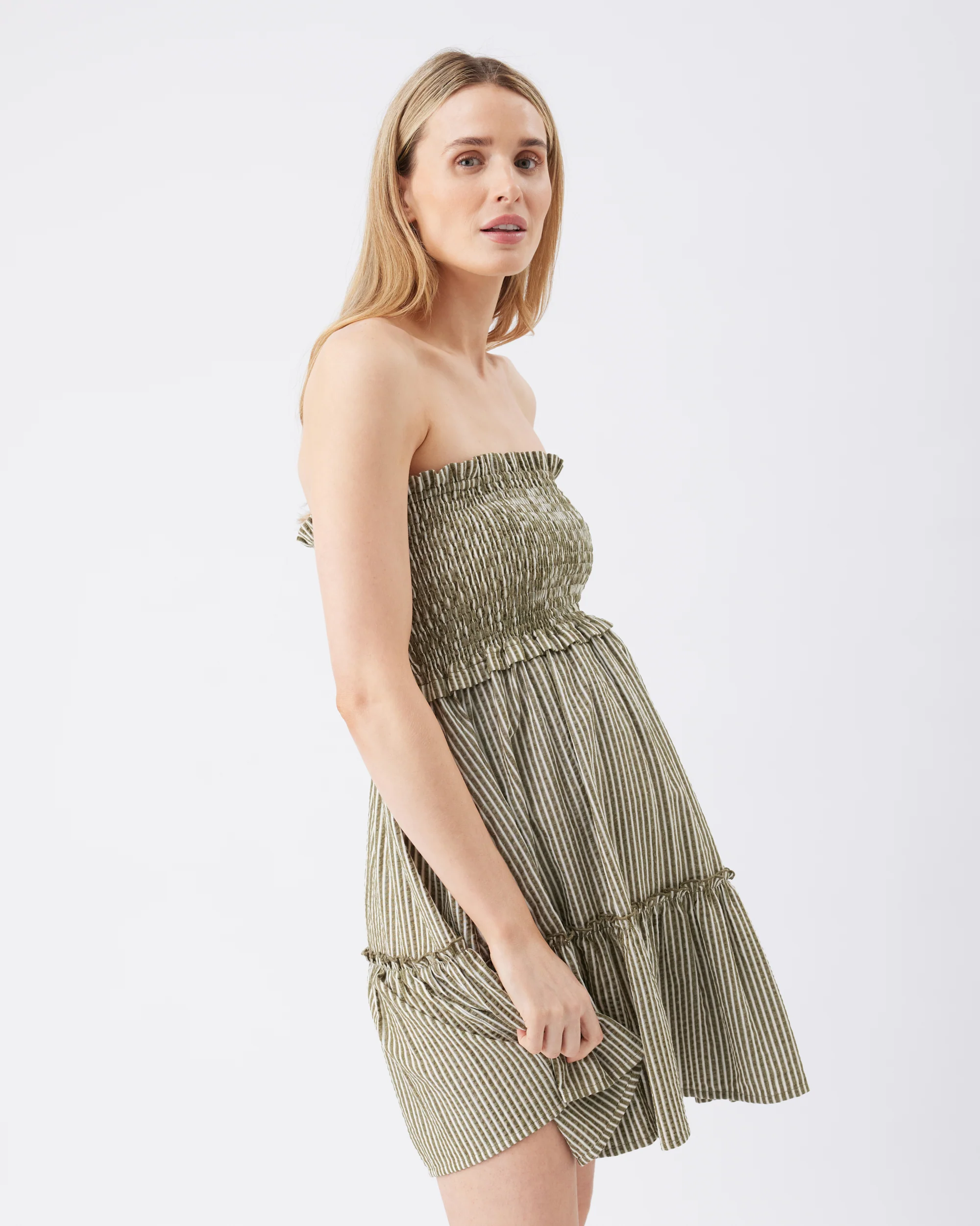 Gabby Tiered Dress Khaki / White - Image 4