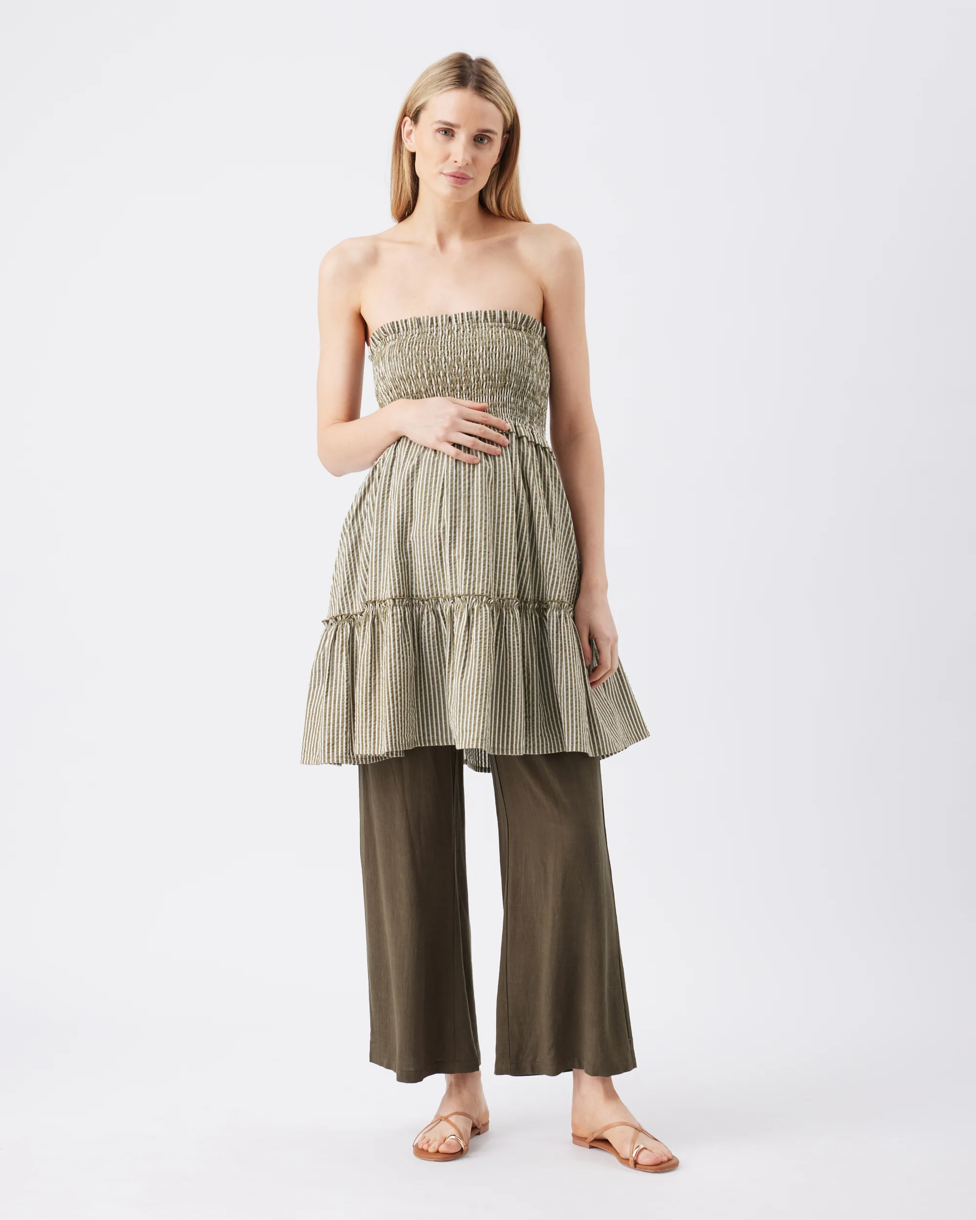 Gabby Tiered Dress Khaki / White - Image 7