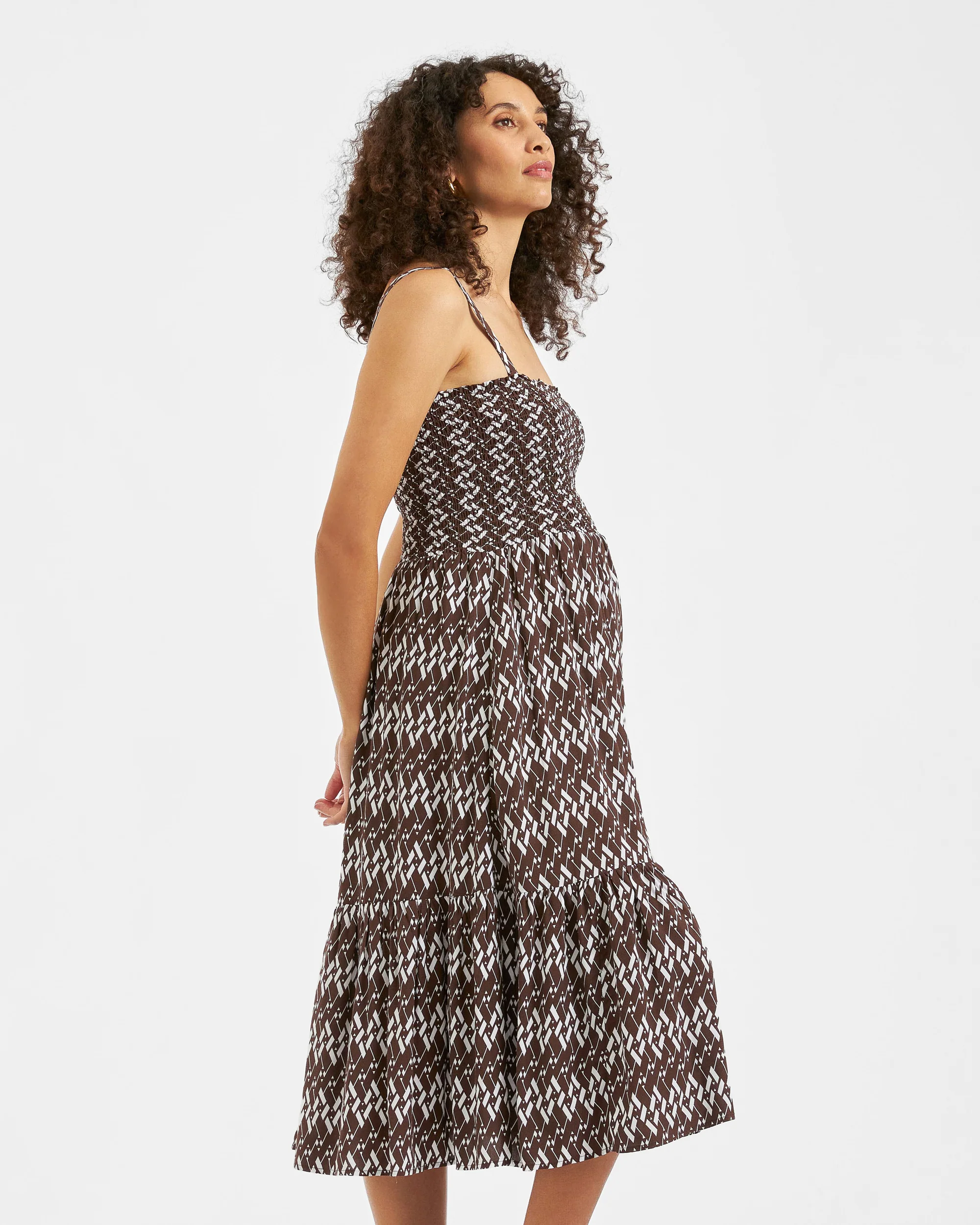 Grace Shirred Dress  Chocolate / White - Image 3