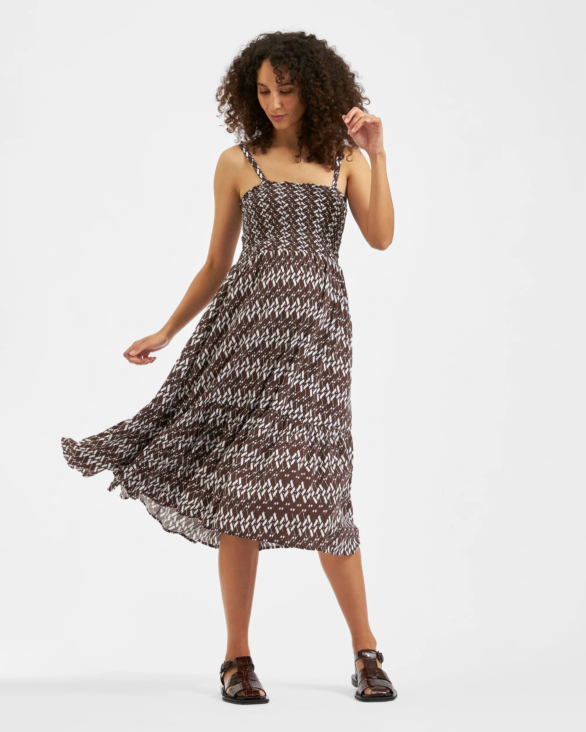 Grace Shirred Dress  Chocolate / White - Image 5