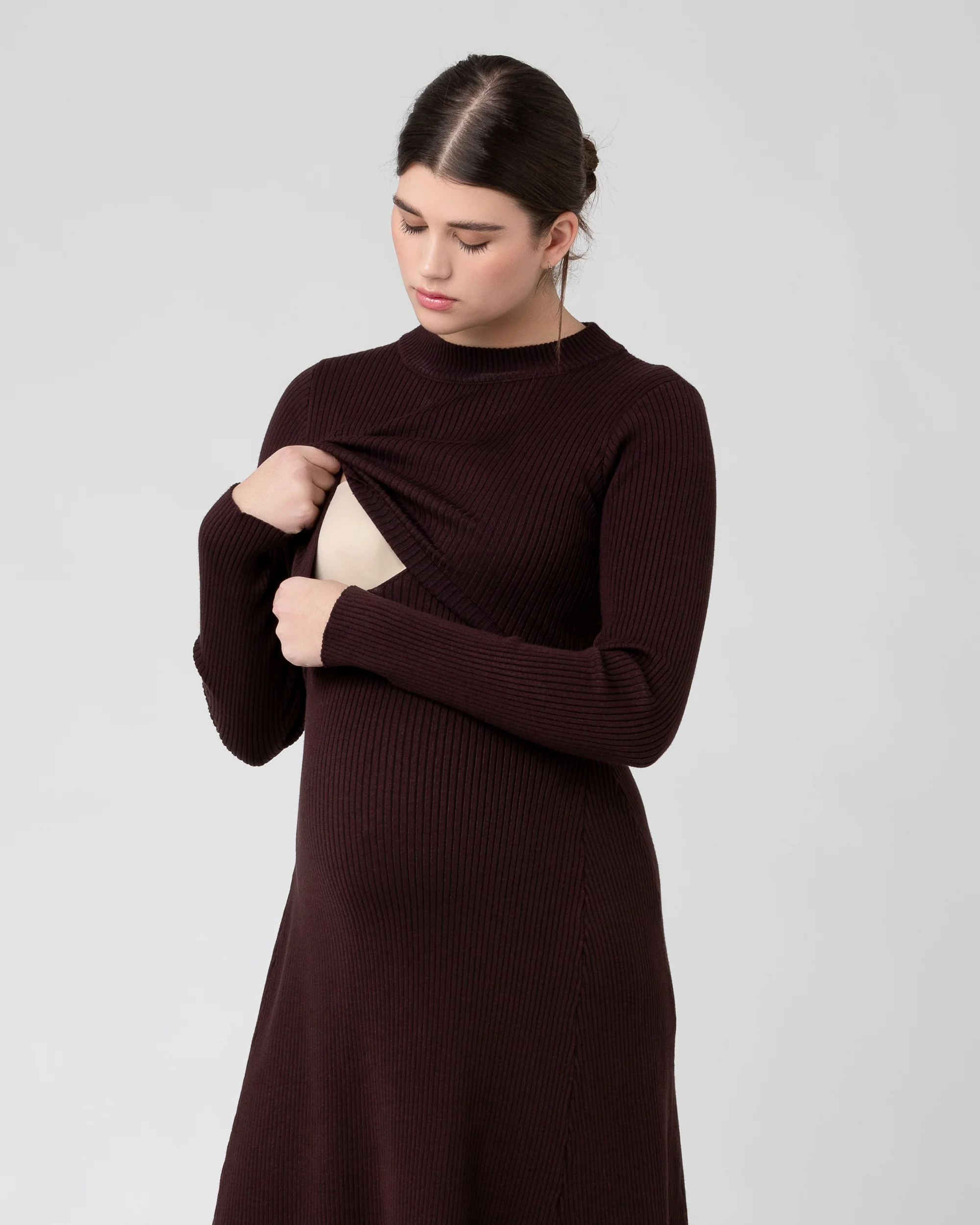 Hailey Rib Knit Nursing Dress Chocolate - Image 4