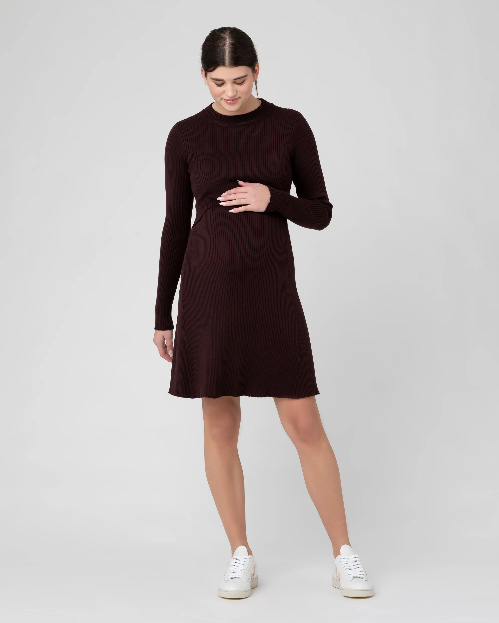 Hailey Rib Knit Nursing Dress Chocolate - Image 5
