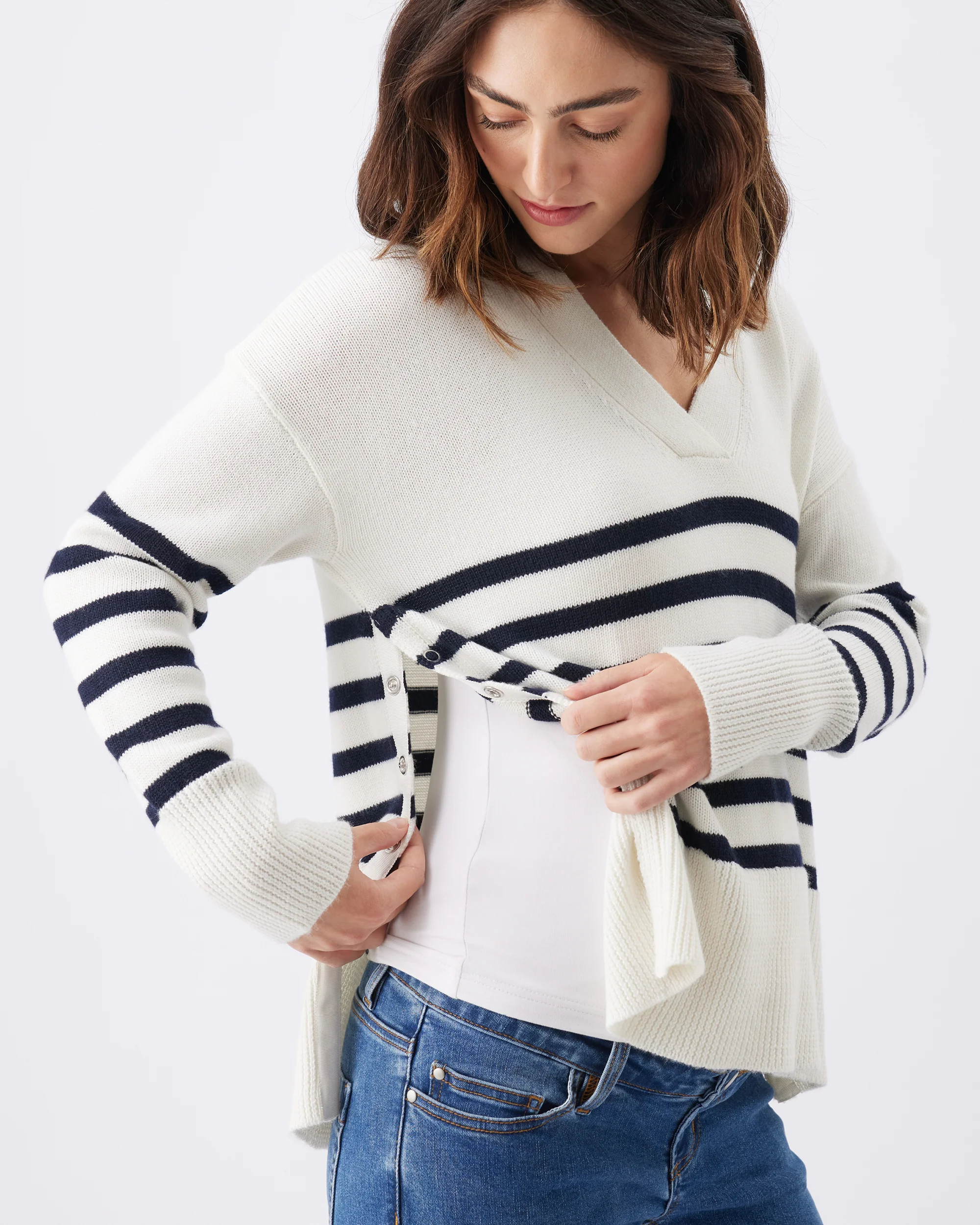 Hanna Nursing Knit  White / Navy - Image 4