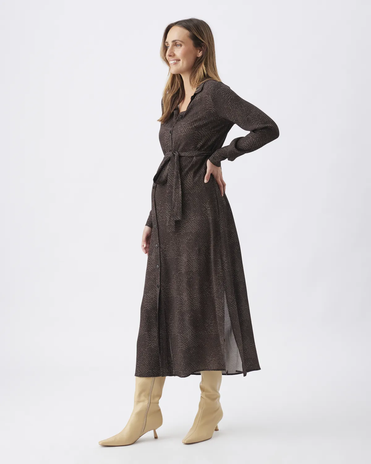 Helena Shirt Dress  Chocolate - Image 3