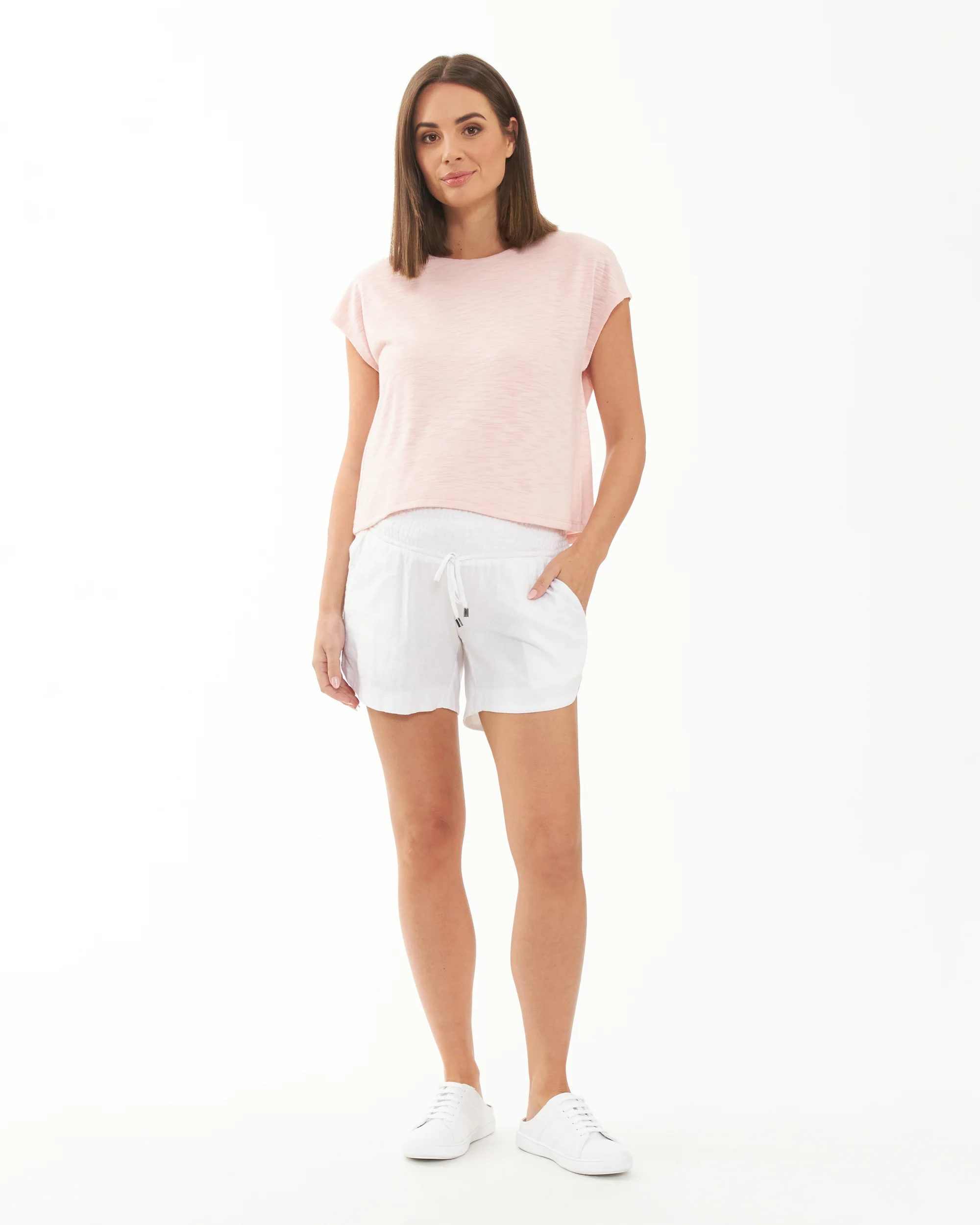 Indi Shirred Linen Short White