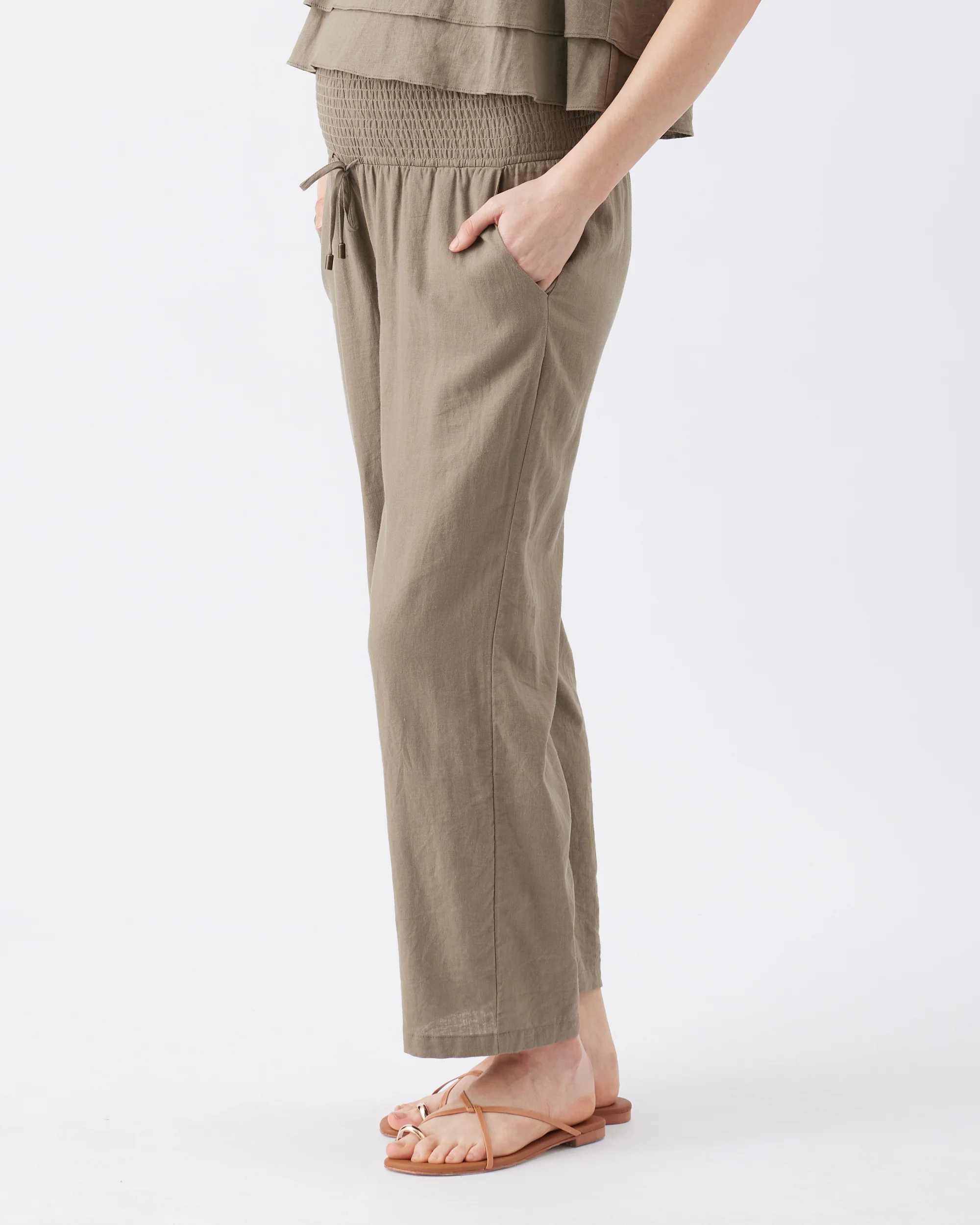 Indi Wide Leg Linen Pant Olive - Image 4