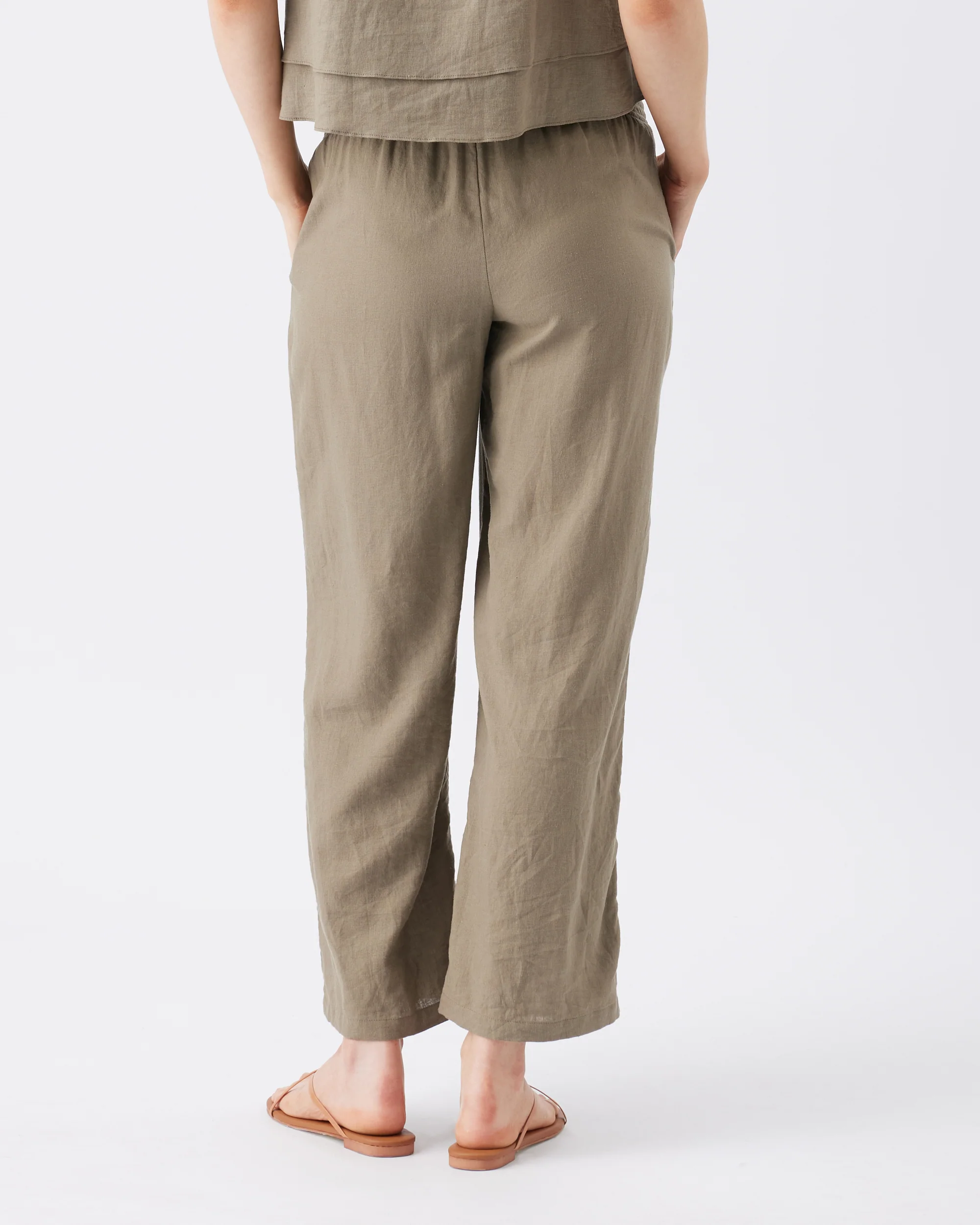Indi Wide Leg Linen Pant Olive - Image 5