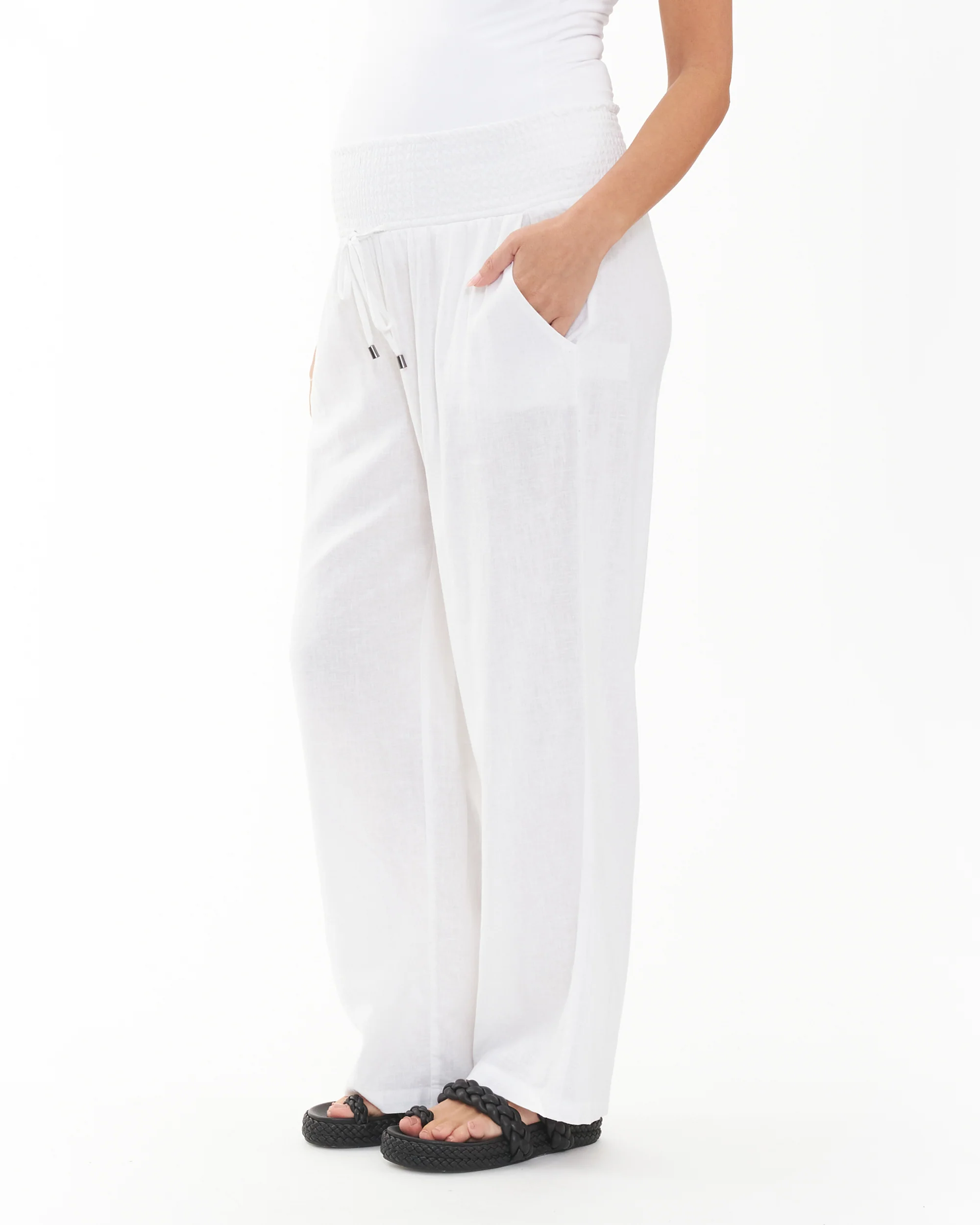 Indi Wide Leg Linen Pant White - Image 3