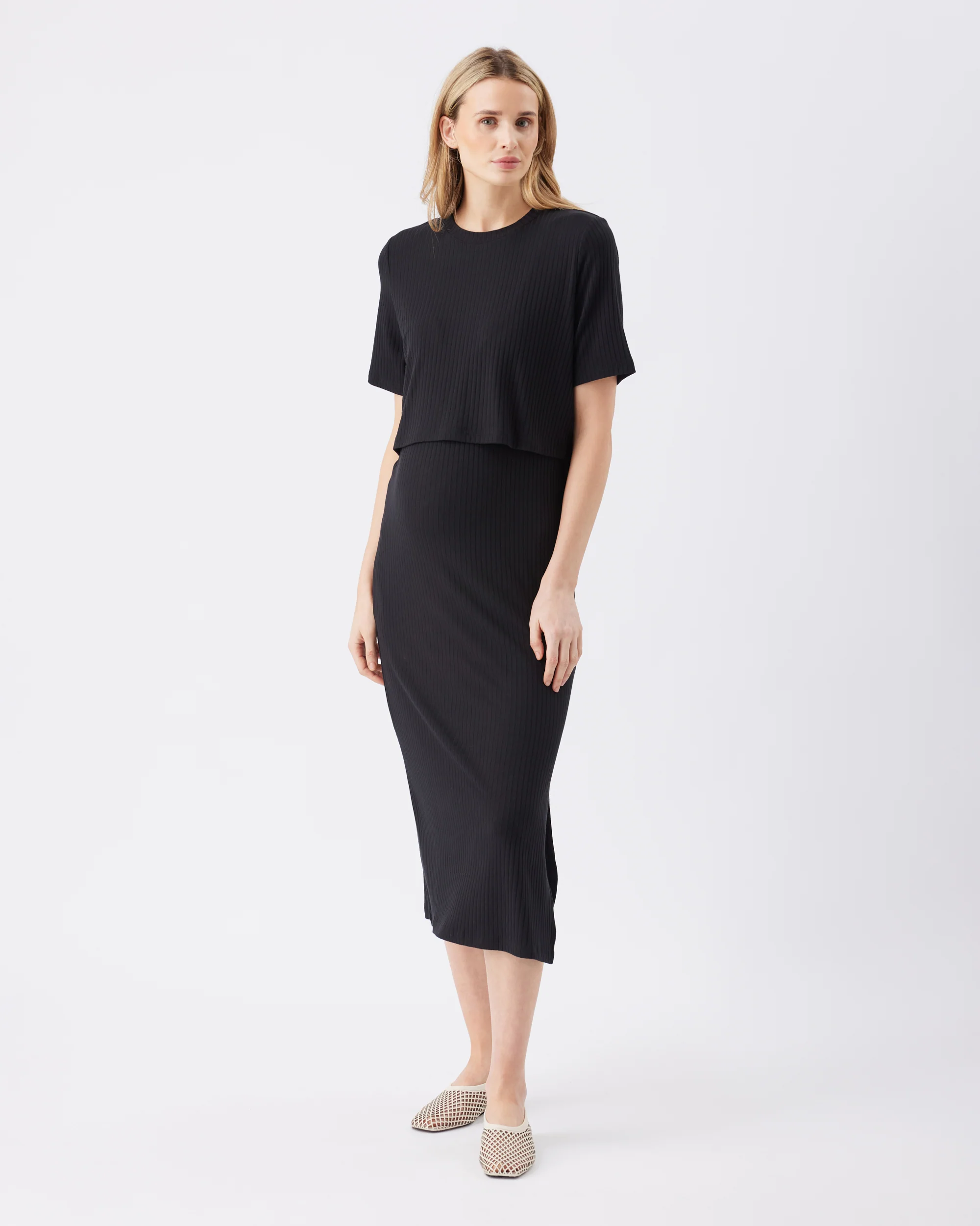 Ivy Rib Nursing Dress  Black