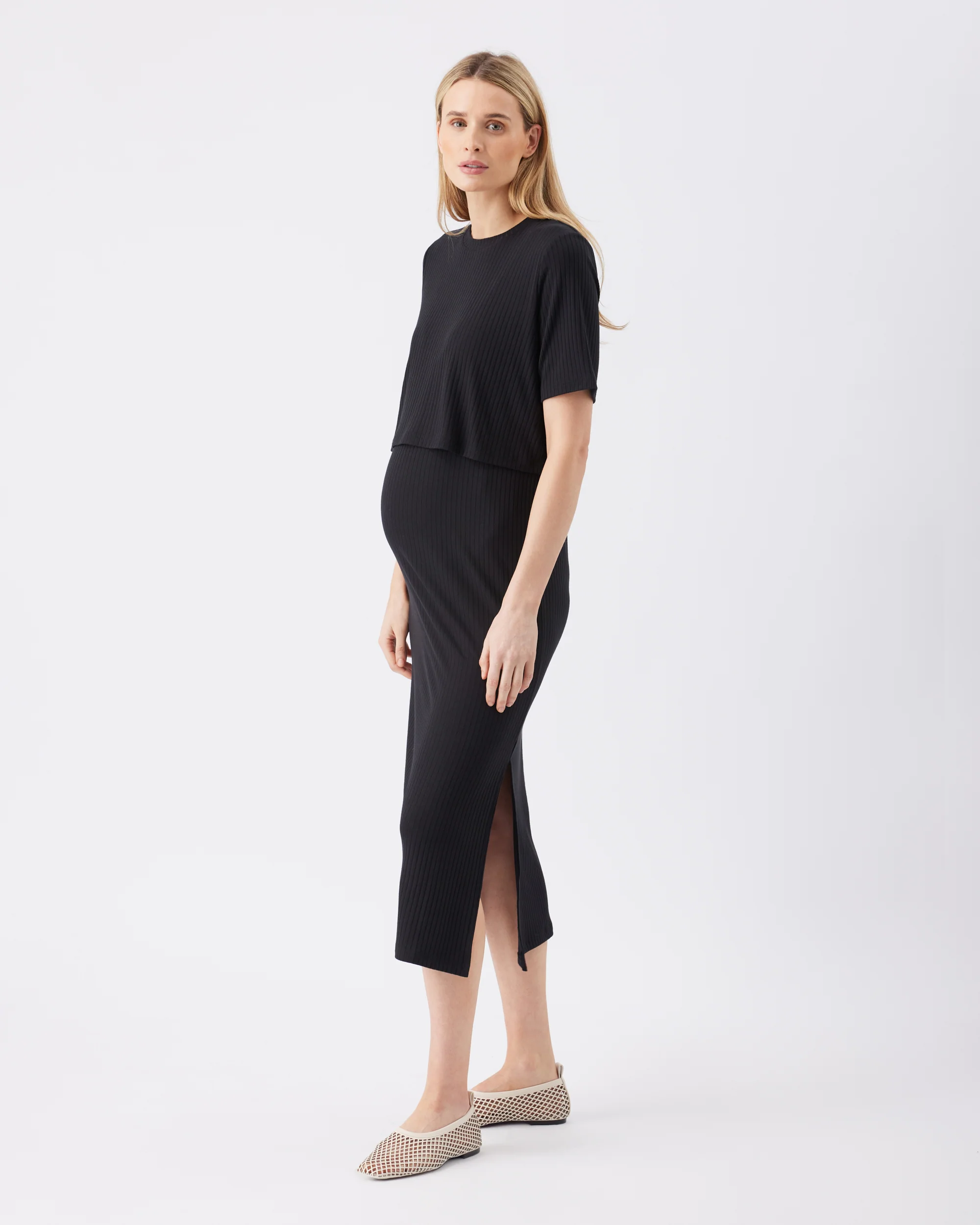 Ivy Rib Nursing Dress  Black - Image 3