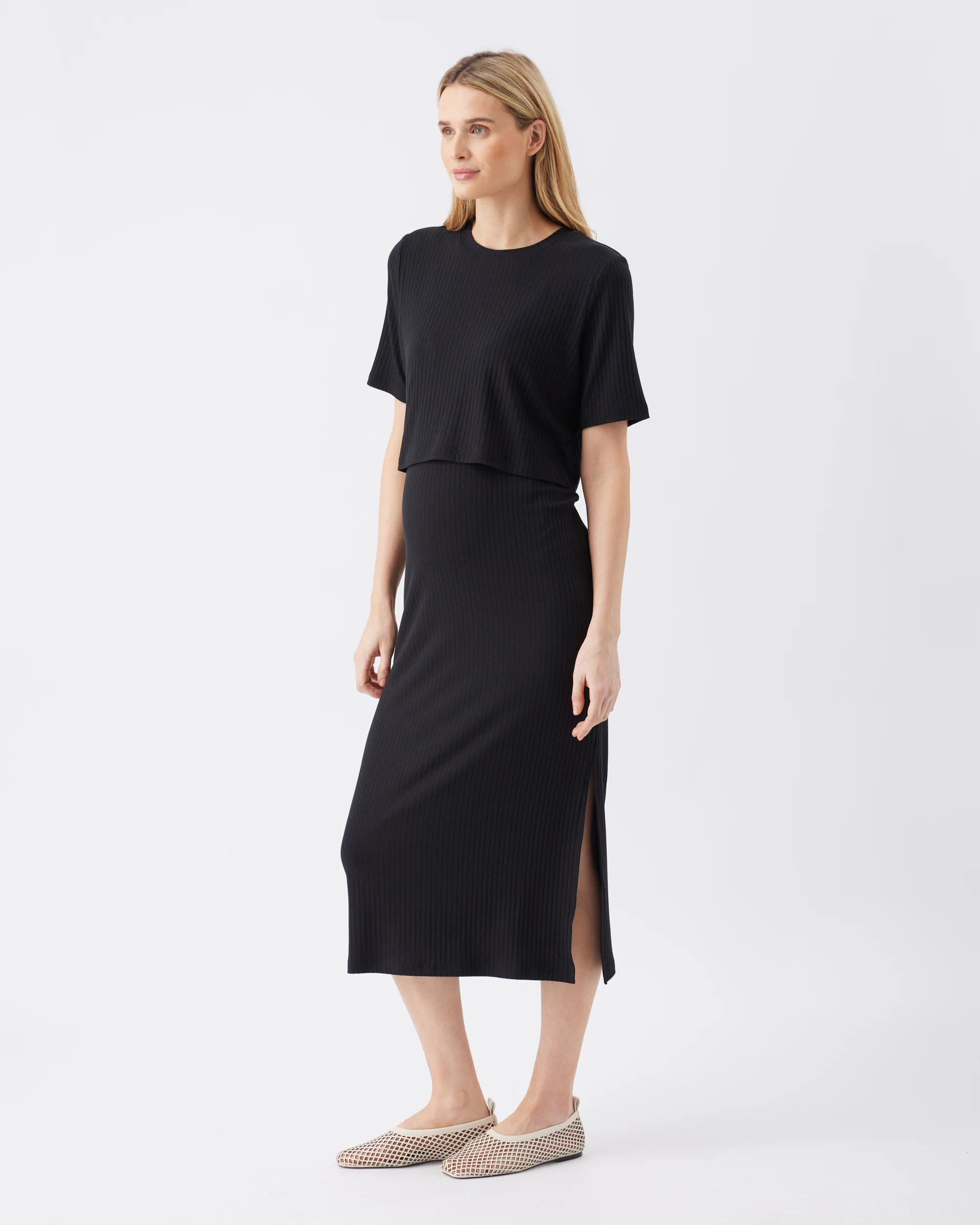 Ivy Rib Nursing Dress  Black - Image 4