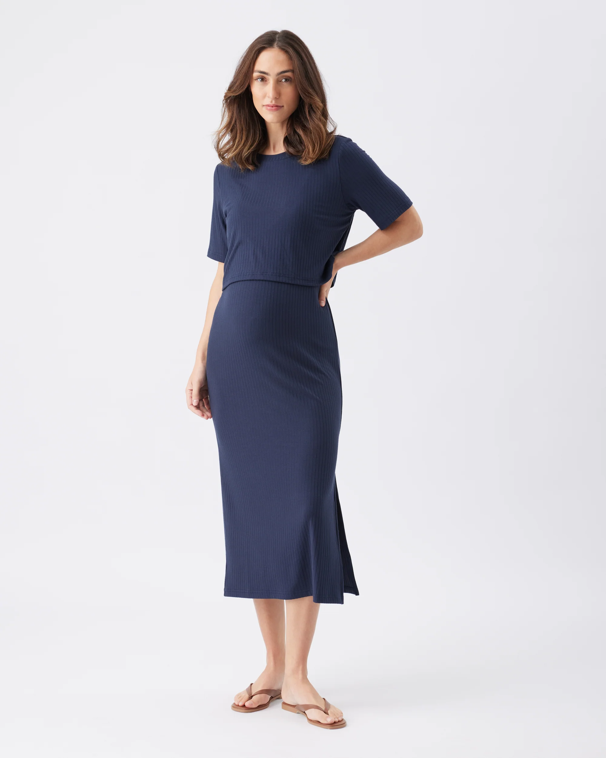 Ivy Rib Nursing Dress  Navy - Image 2