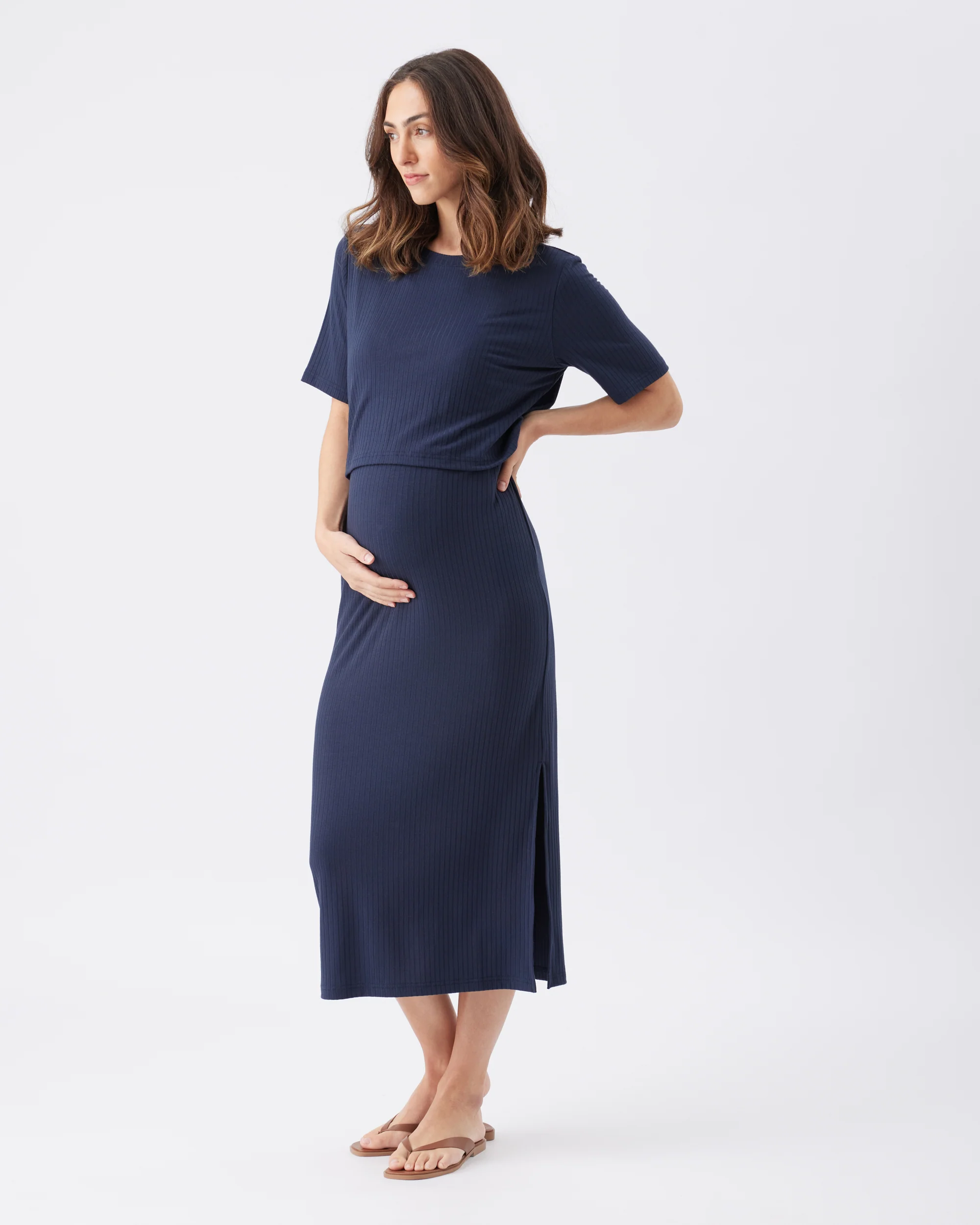 Ivy Rib Nursing Dress  Navy - Image 3