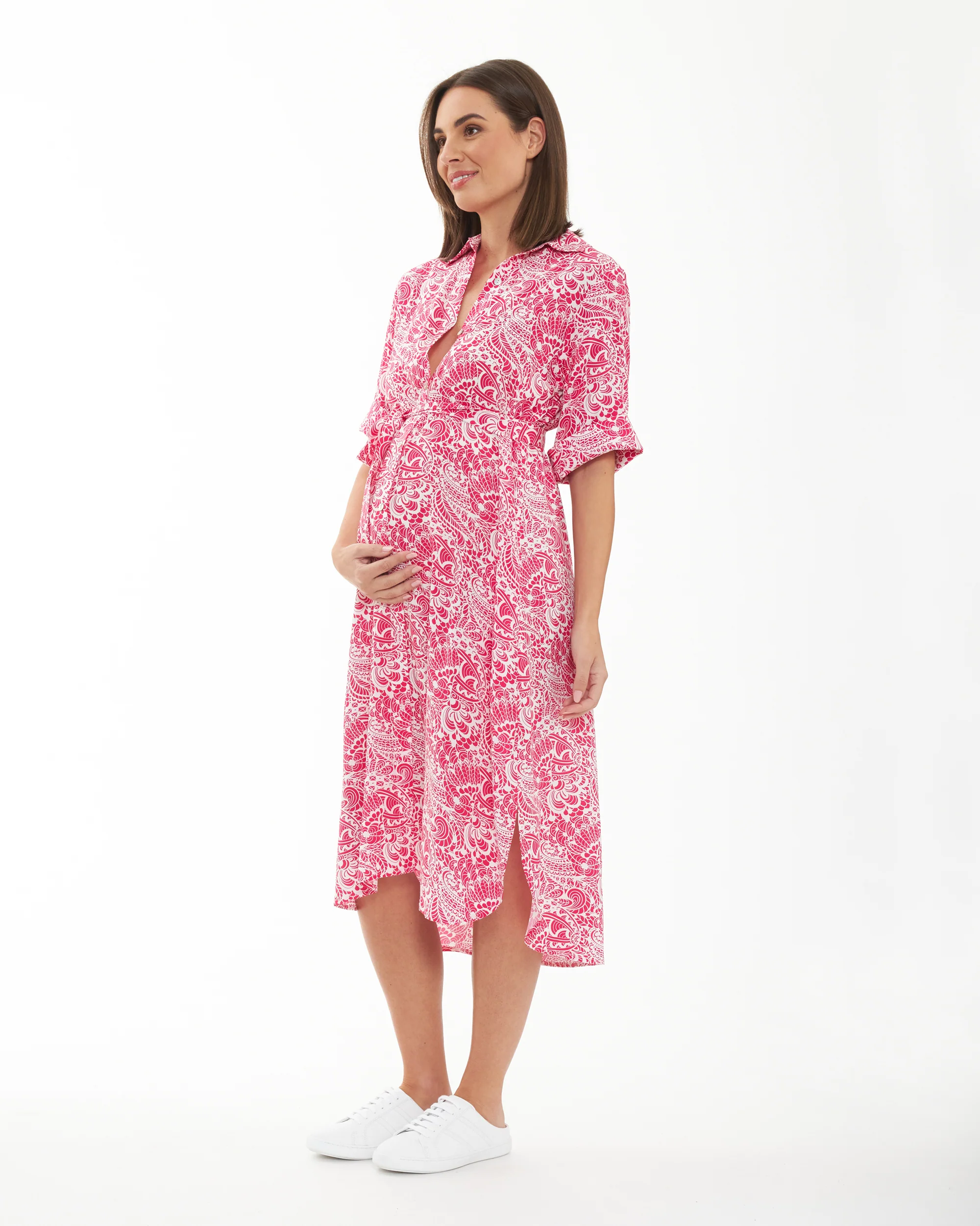 Janis Shirt Dress  Hot Pink / White - Image 4
