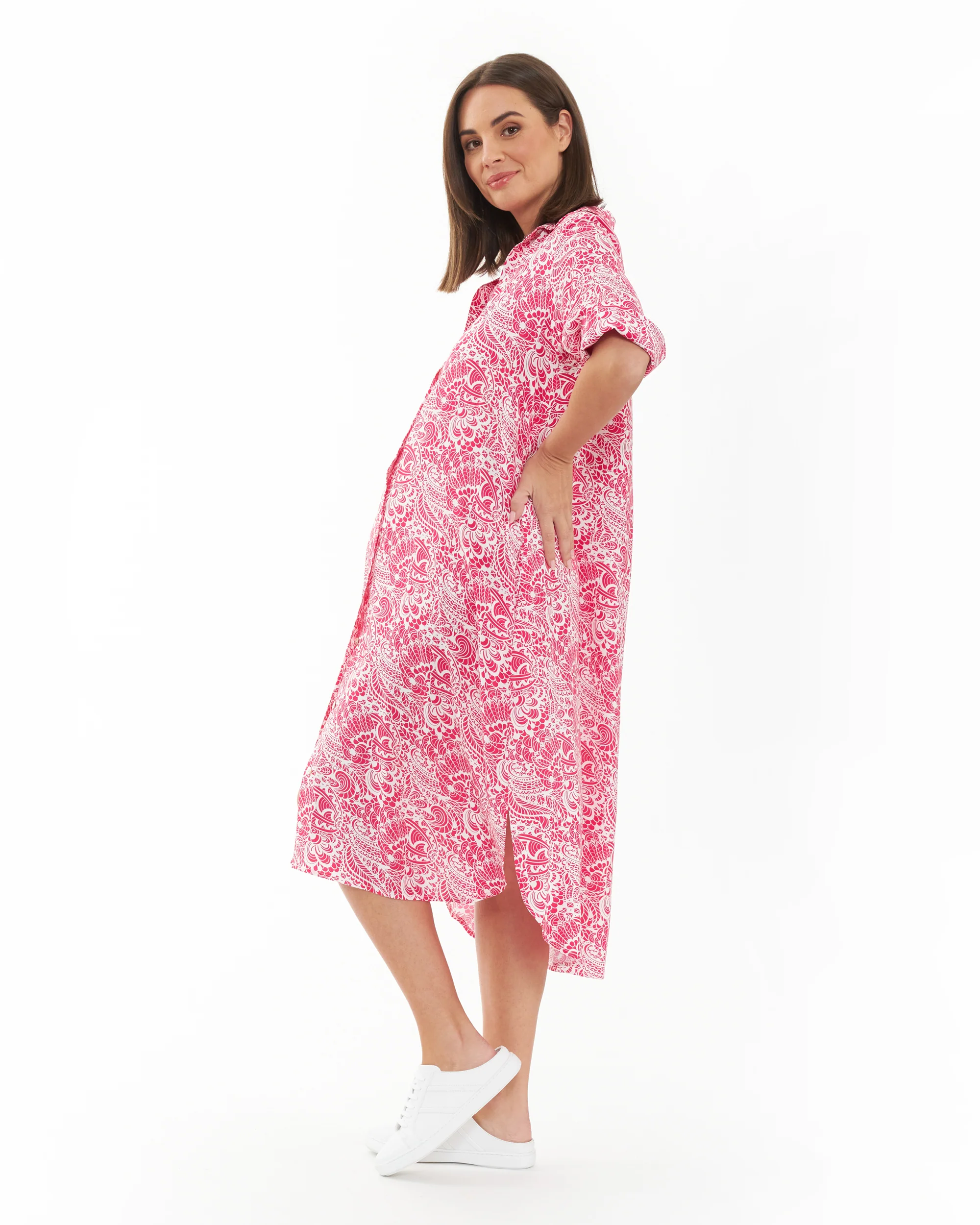 Janis Shirt Dress  Hot Pink / White - Image 5