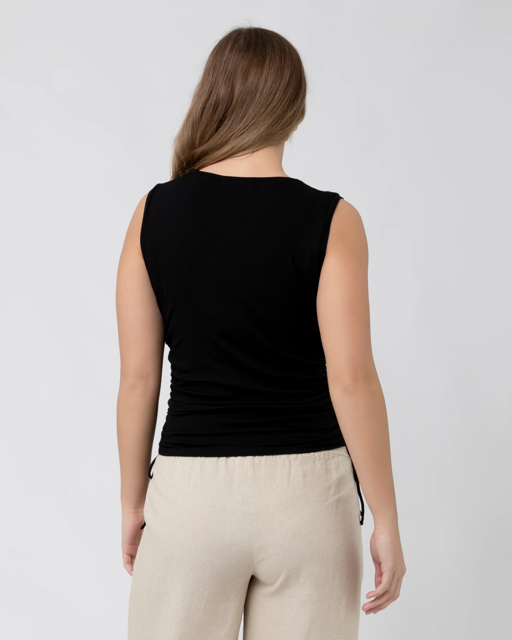 Jodie Ruched Rib Tank  Black - Image 4