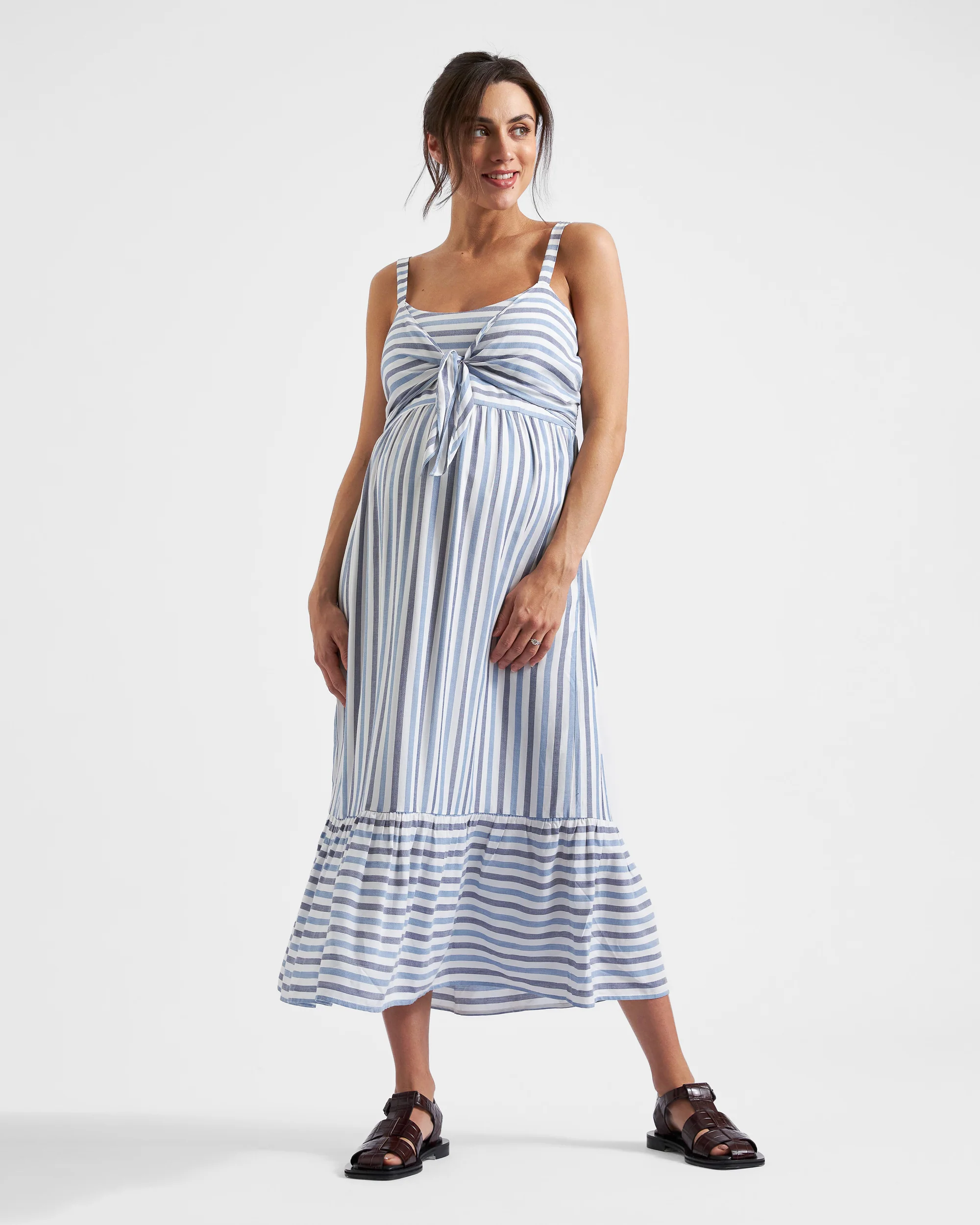 Lana Tie Front Dress  Sky Blue / Navy / White - Image 2