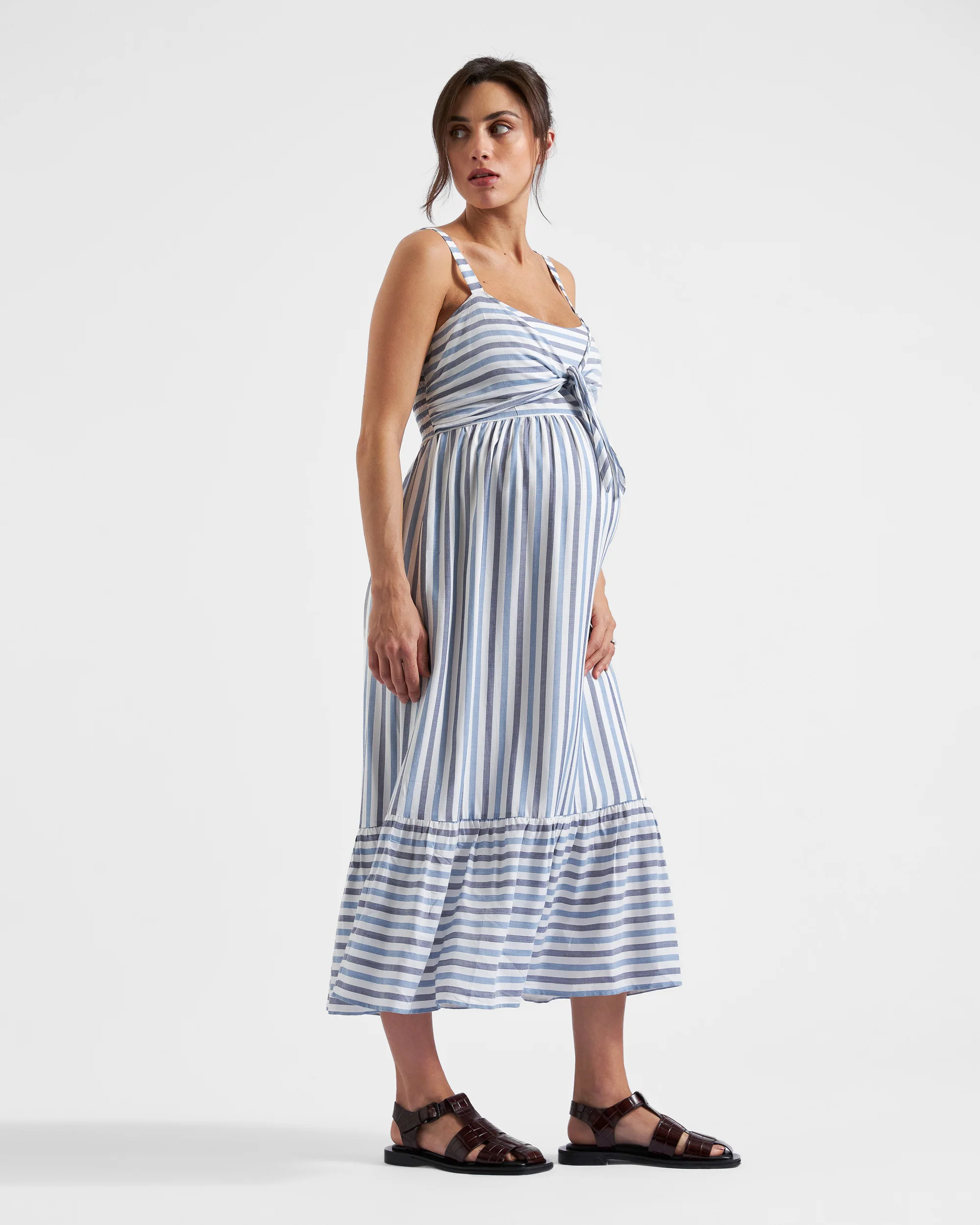 Lana Tie Front Dress  Sky Blue / Navy / White - Image 3