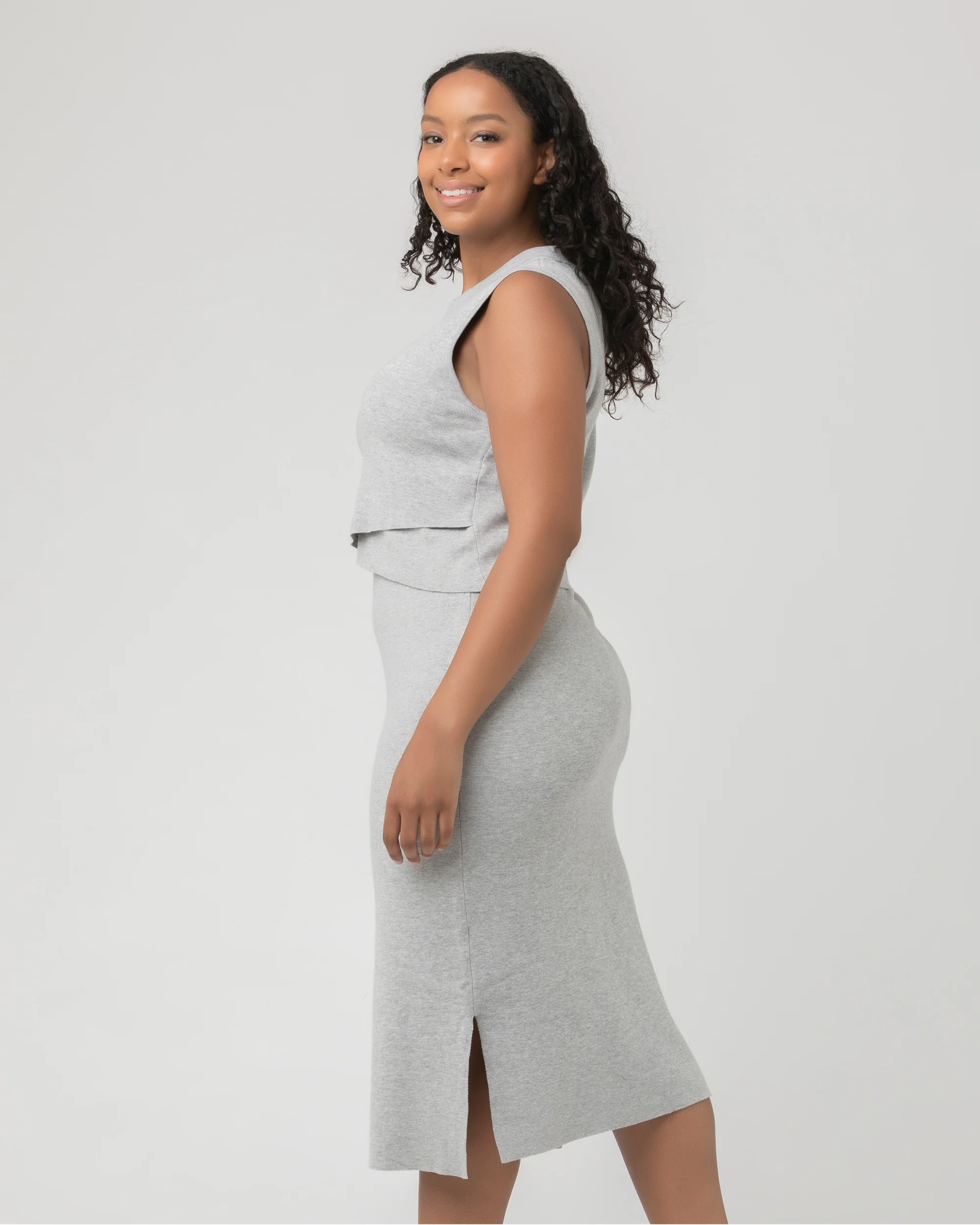 Layered Knit Nursing Dress Silver Marle - Image 7
