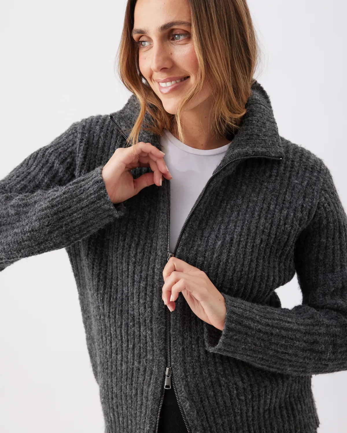 Layla Zip Through Knit Dark Charcoal - Image 2