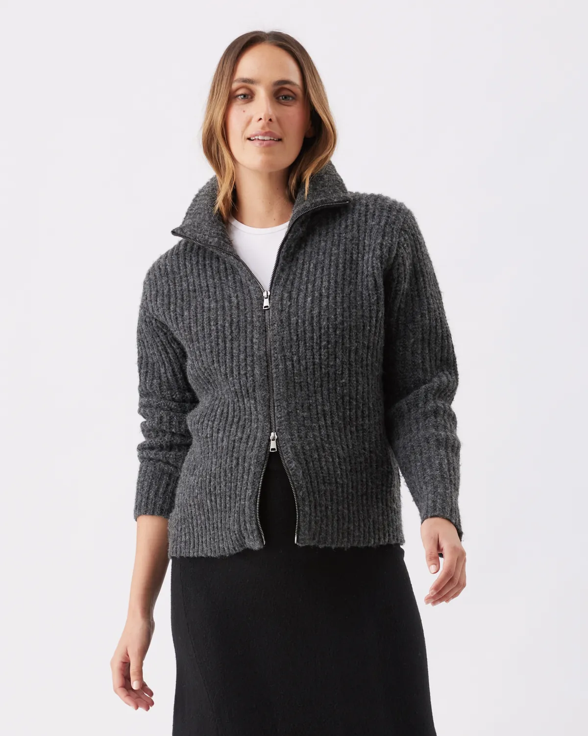 Layla Zip Through Knit Dark Charcoal - Image 3