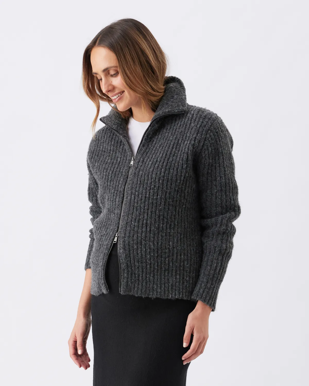 Layla Zip Through Knit Dark Charcoal - Image 4