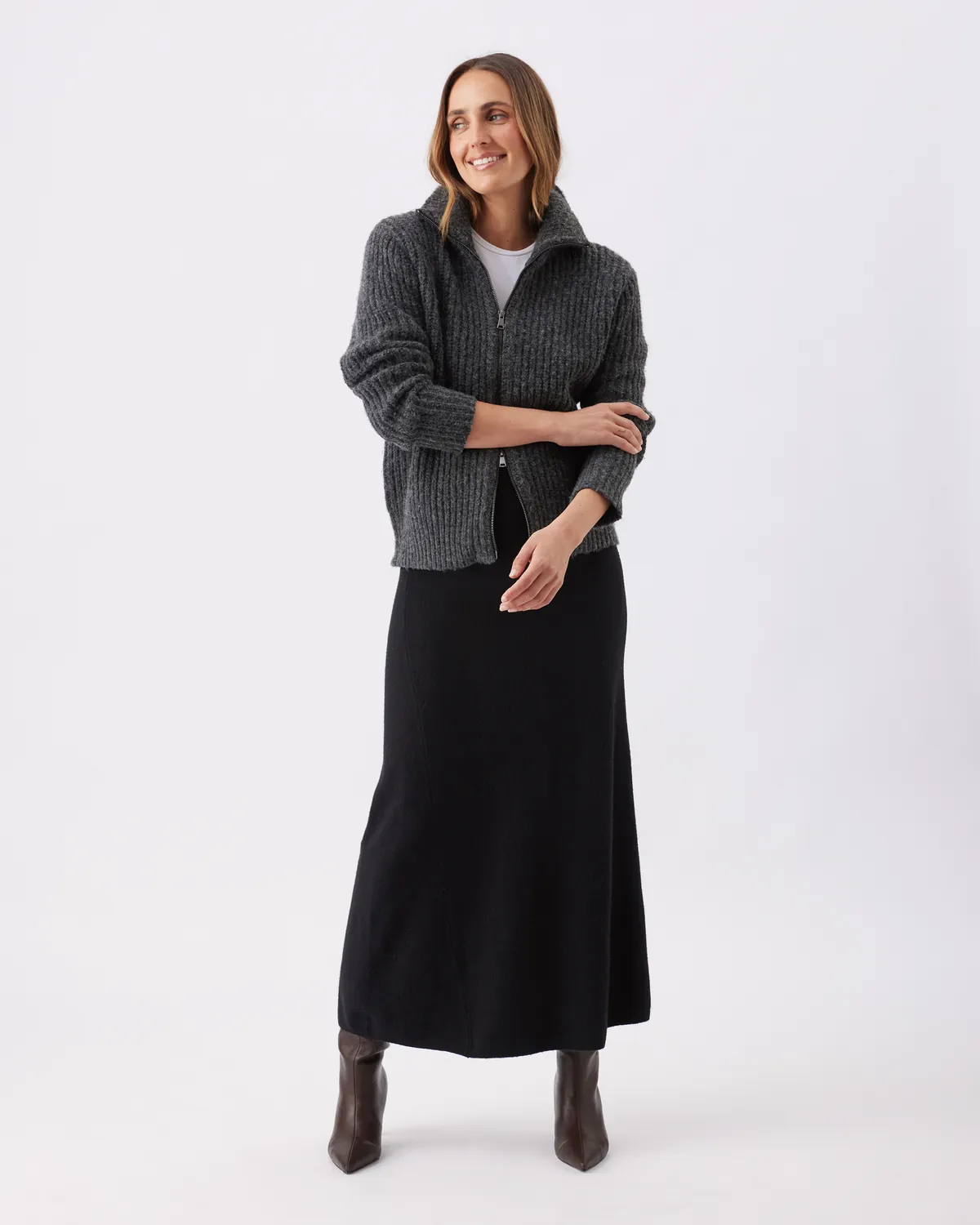 Layla Zip Through Knit Dark Charcoal - Image 7