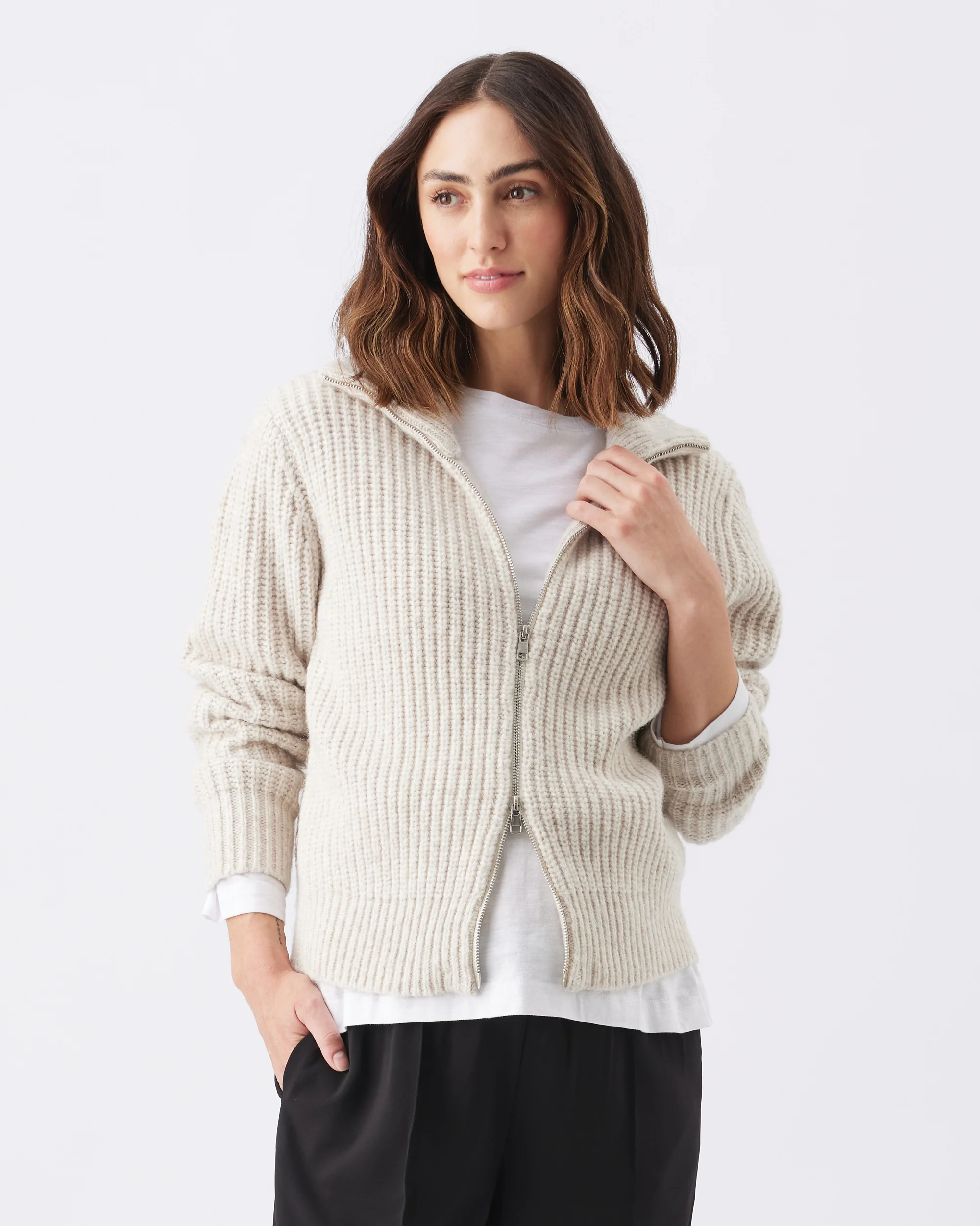 Layla Zip Through Knit Oat Marle - Image 4