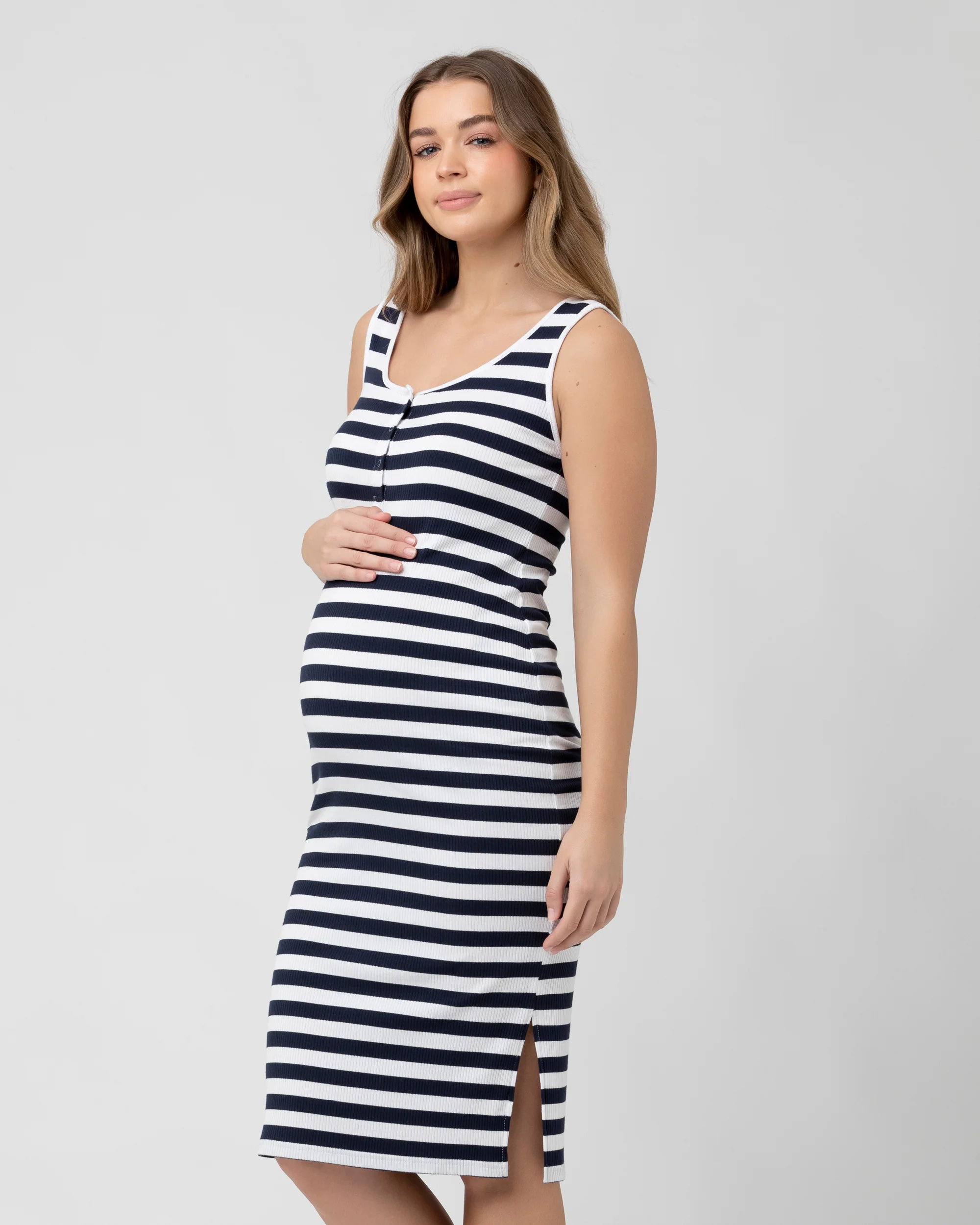 Lee Button Down Rib Dress  Navy / White - Image 3