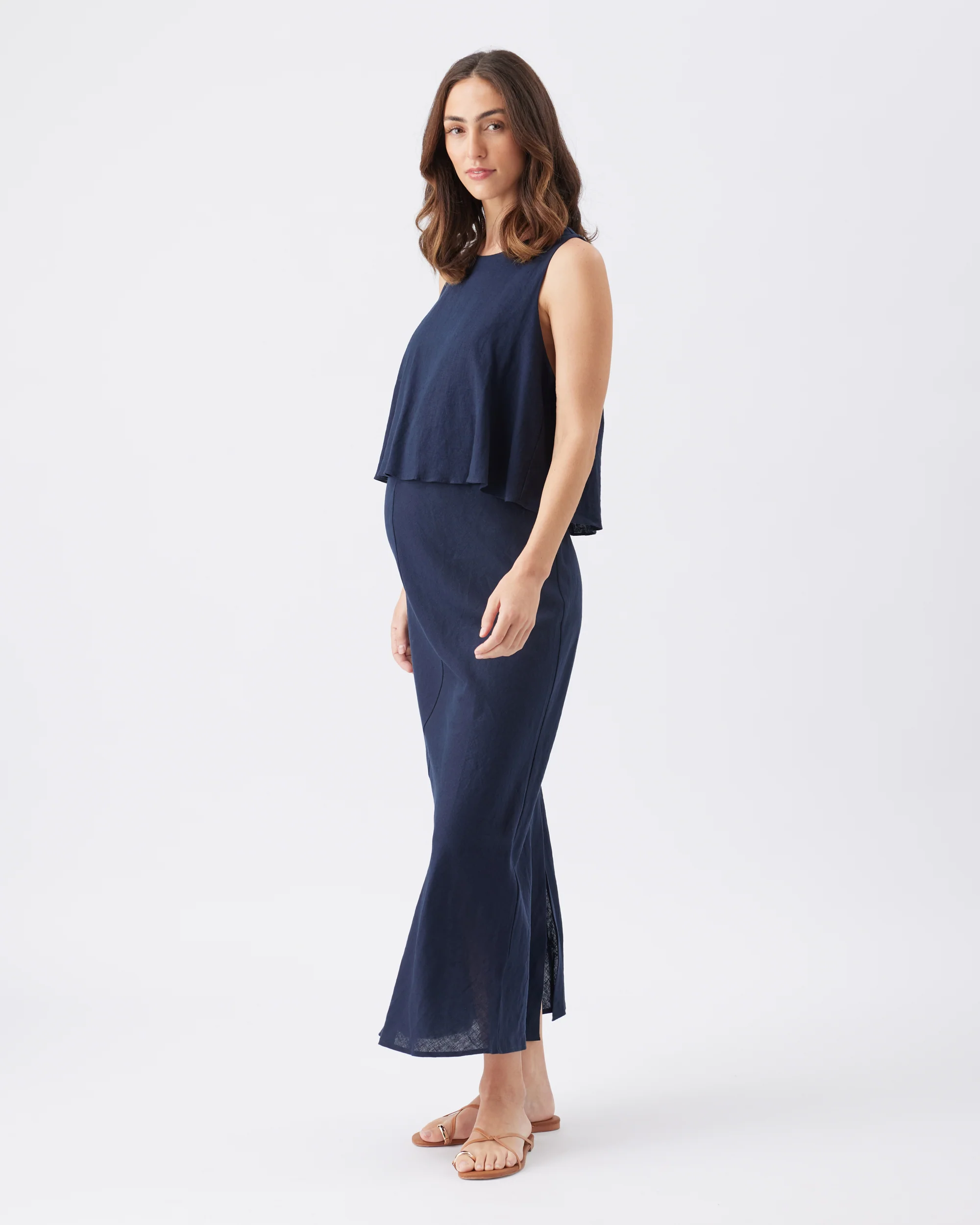 Lena Linen Nursing Dress  Navy - Image 3