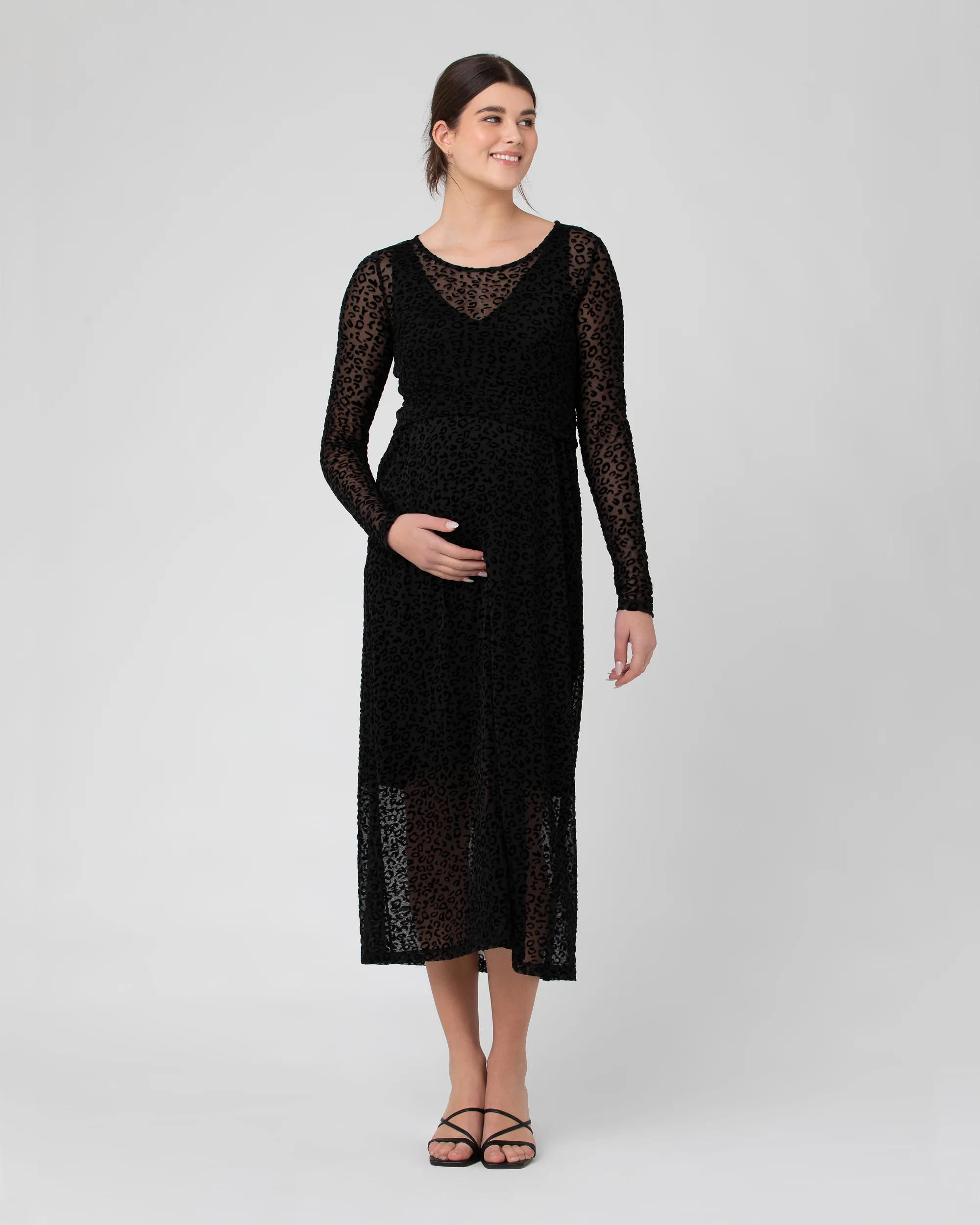 Leo Flocked Nursing Dress Black - Image 5