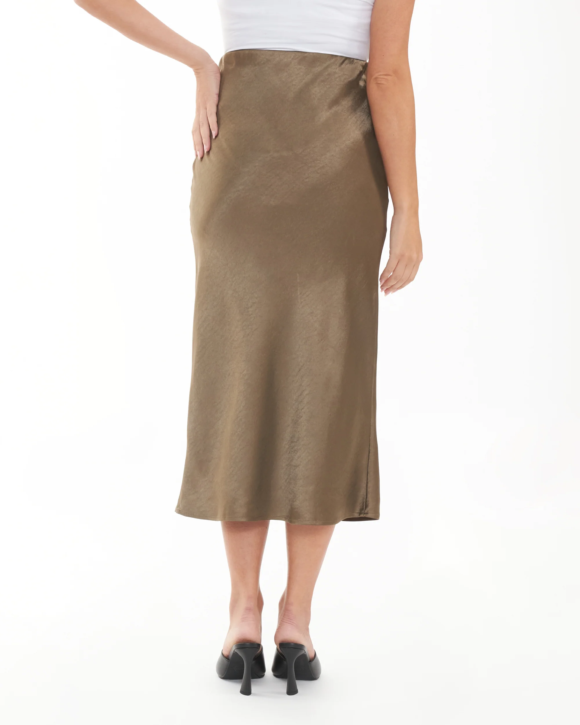 Lexie Satin Skirt Olive - Image 5