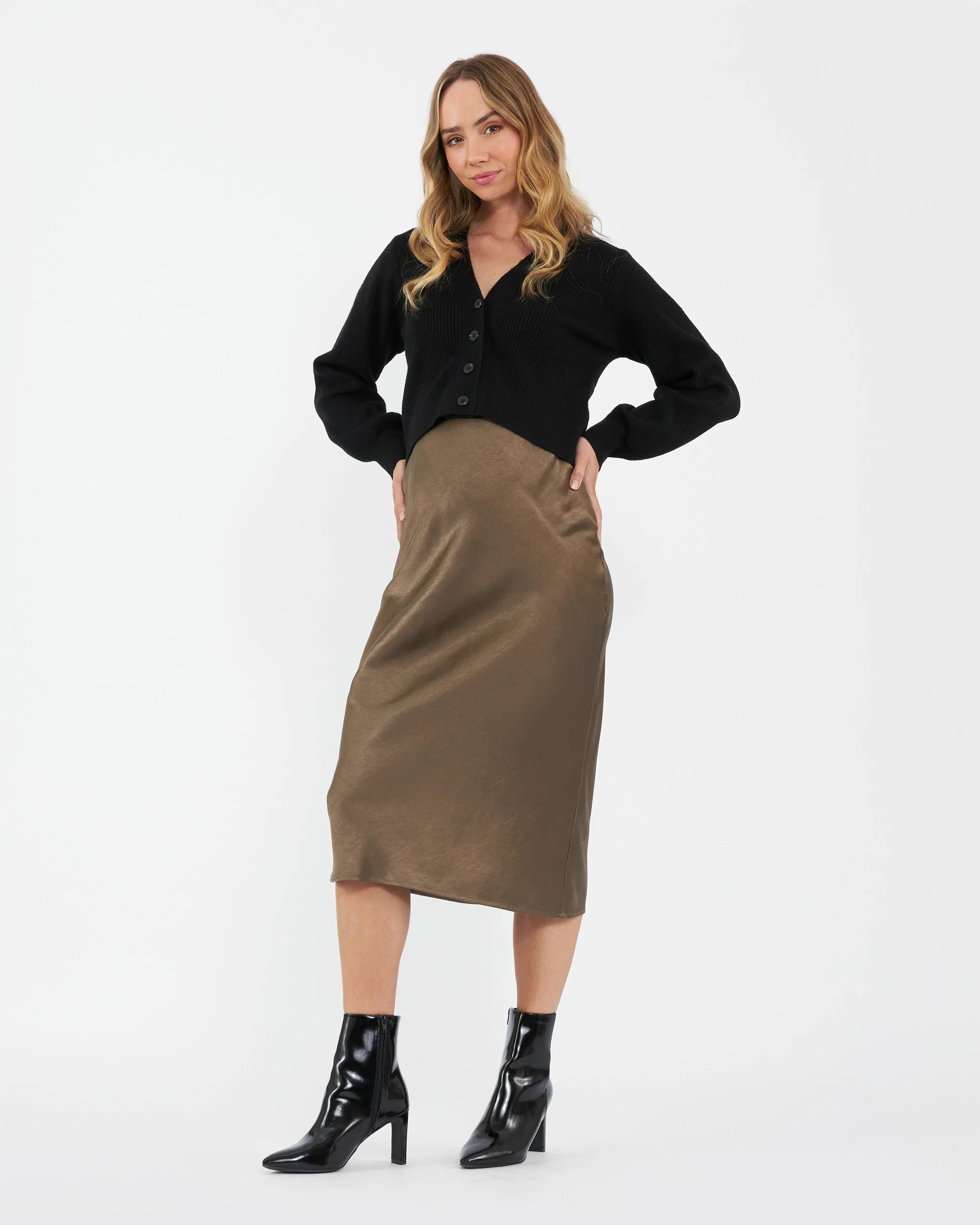 Lexie Satin Skirt Olive - Image 6