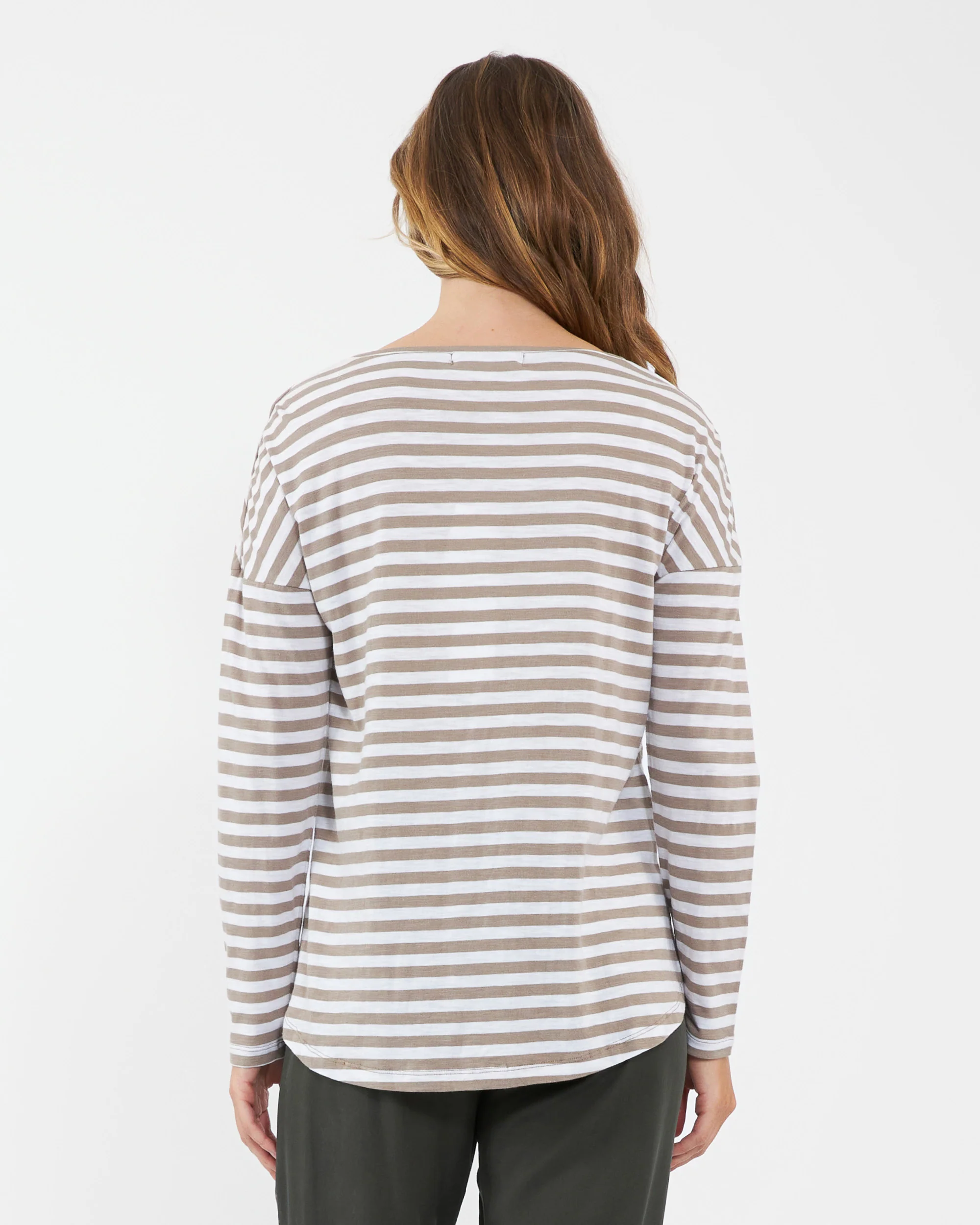 Lionel Long Sleeve Nursing Tee Taupe / White - Image 4