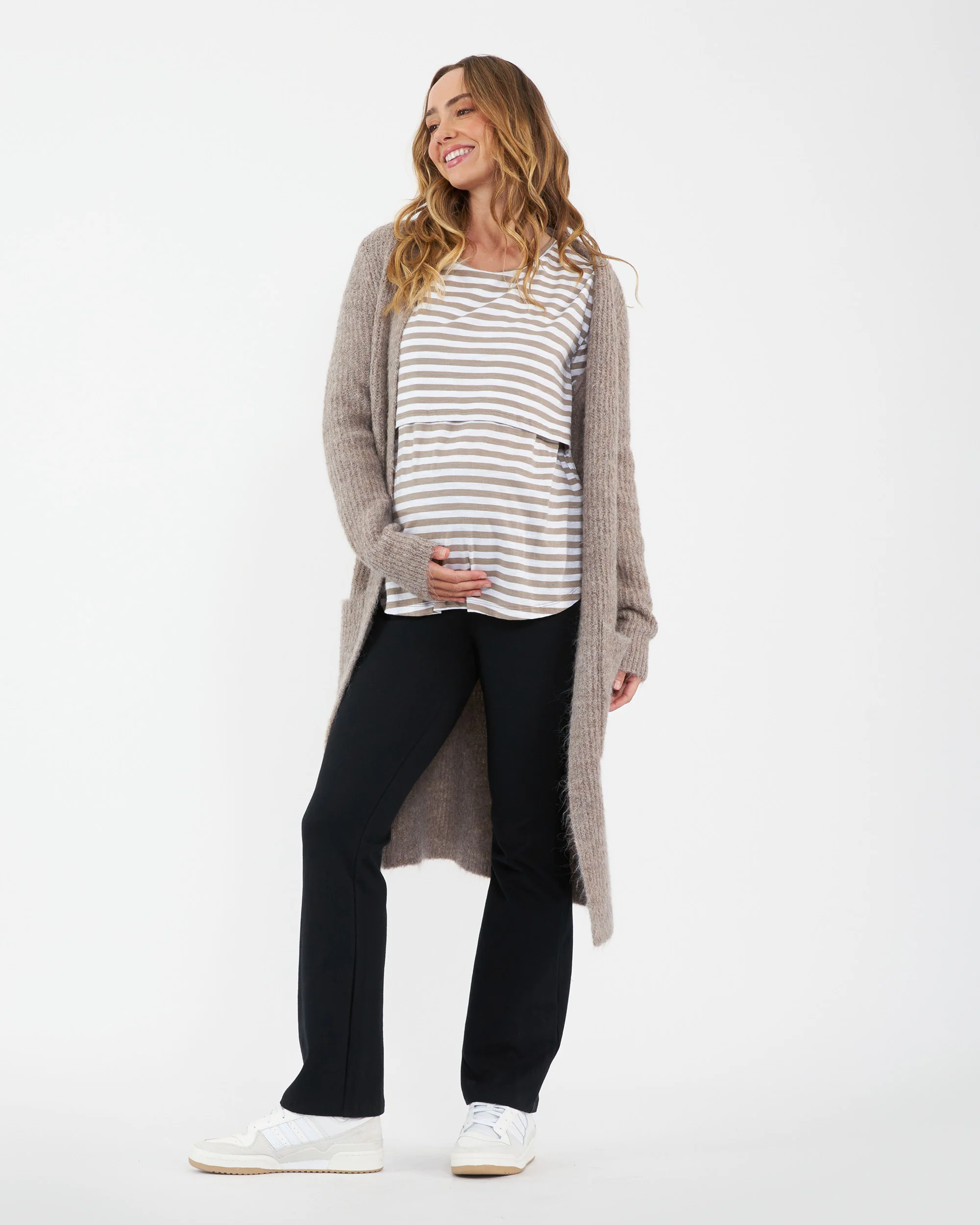 Lionel Long Sleeve Nursing Tee Taupe / White - Image 5