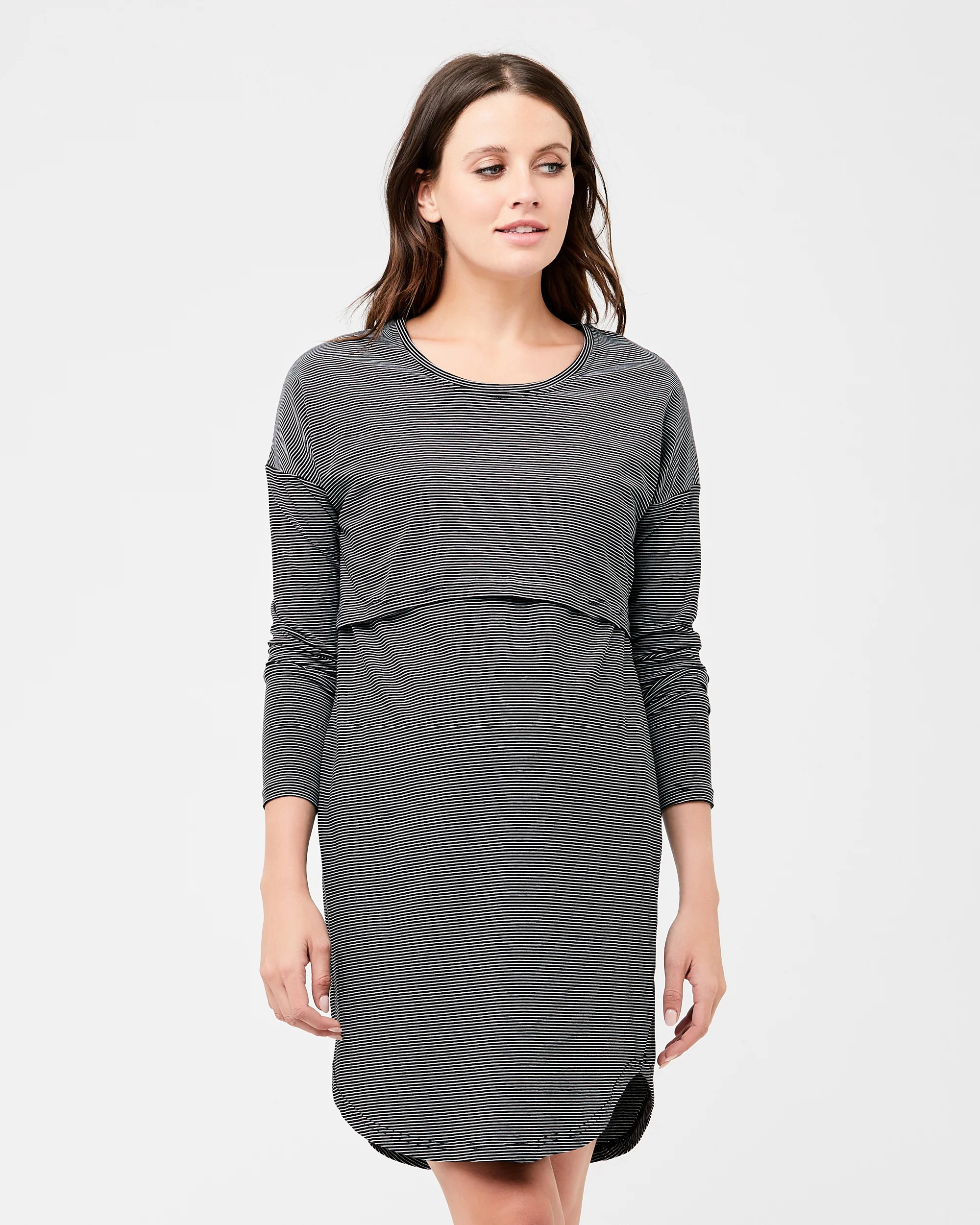 Long Sleeve Nursing Nightie Black / White
