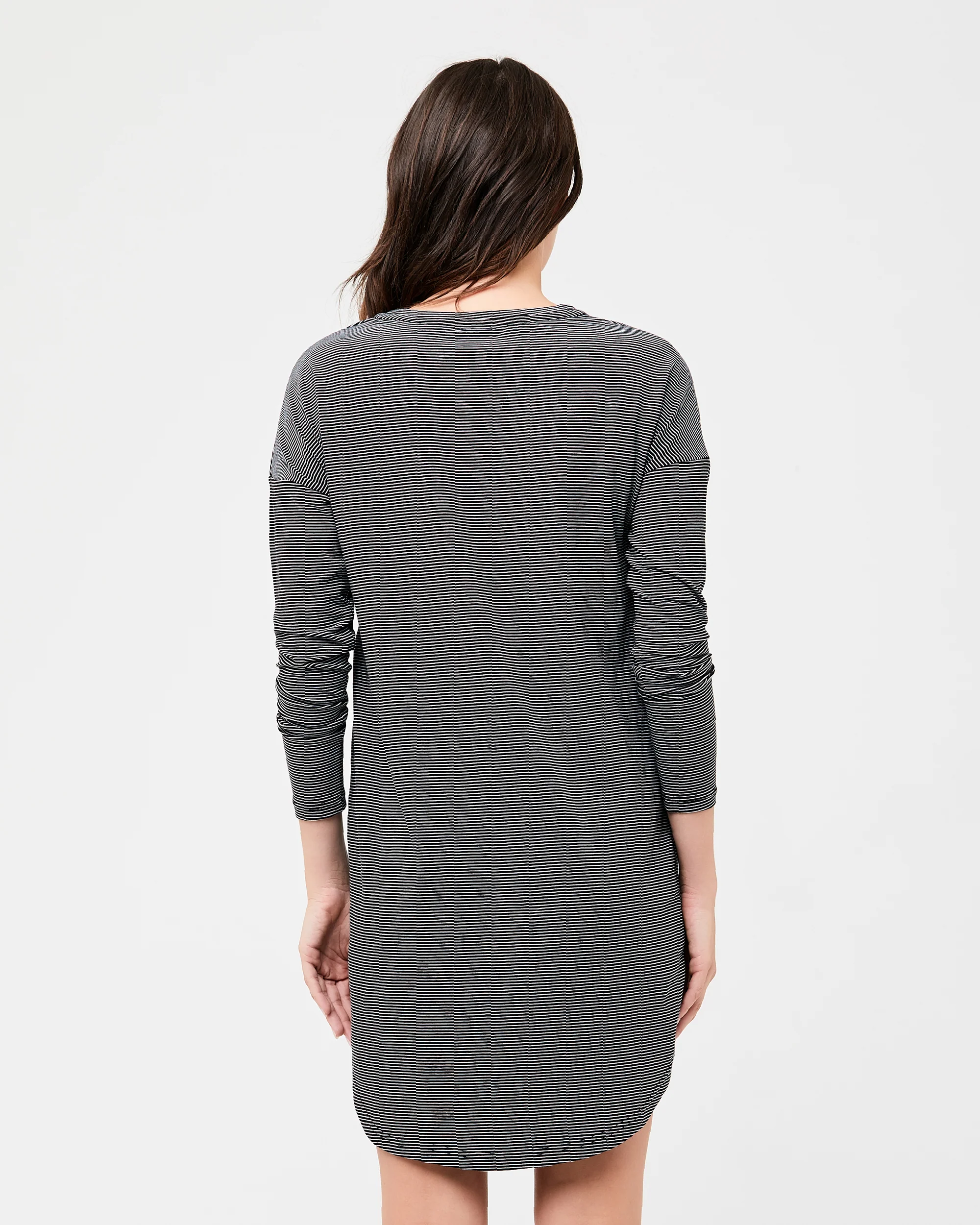Long Sleeve Nursing Nightie Black / White - Image 3